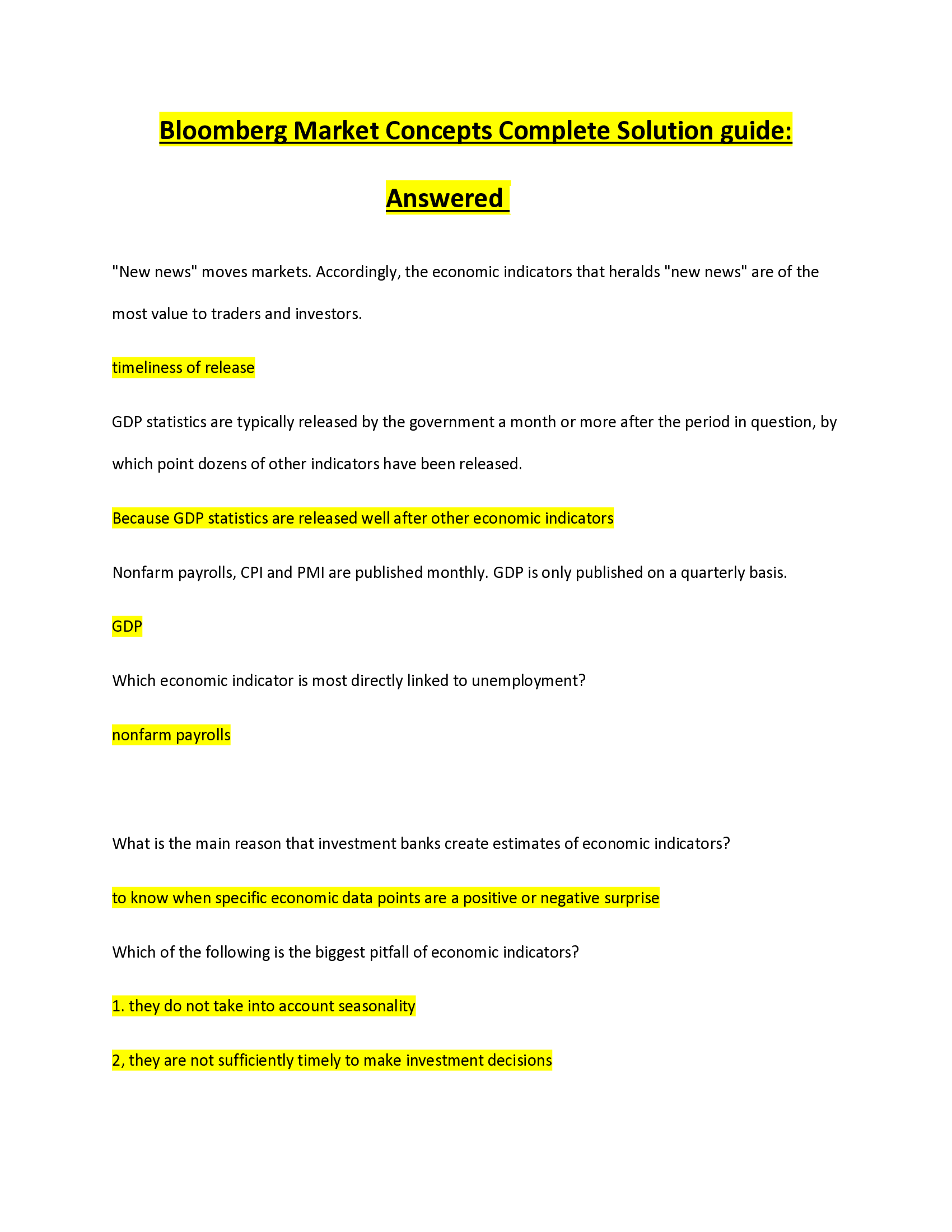 Bloomberg Market Concepts Complete Solution guide Latest