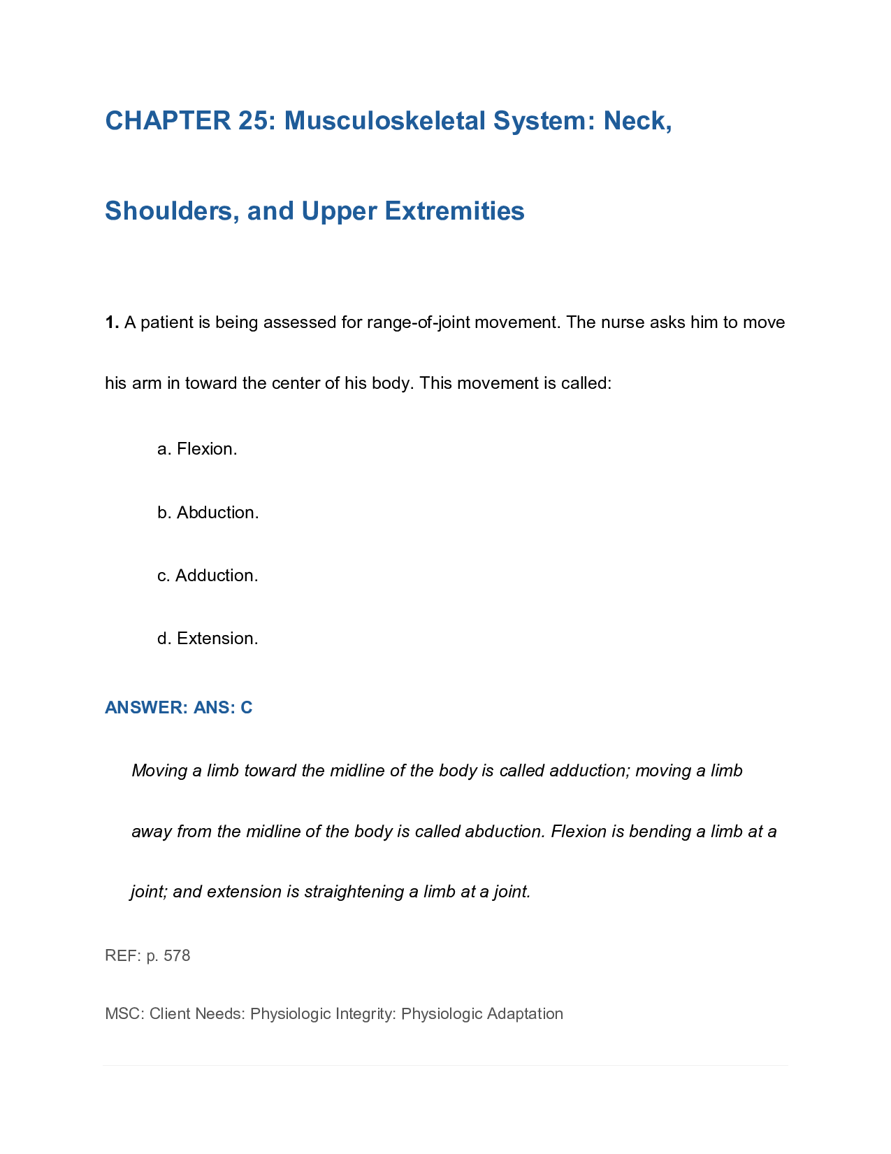 Chapter 25 Musculoskeletal System, Neck, Shoulders, and Upper Extremities