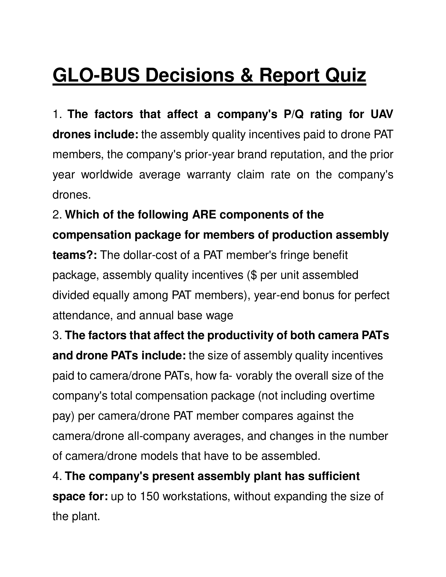 GLO-BUS Decisions & Report Quiz for 2026