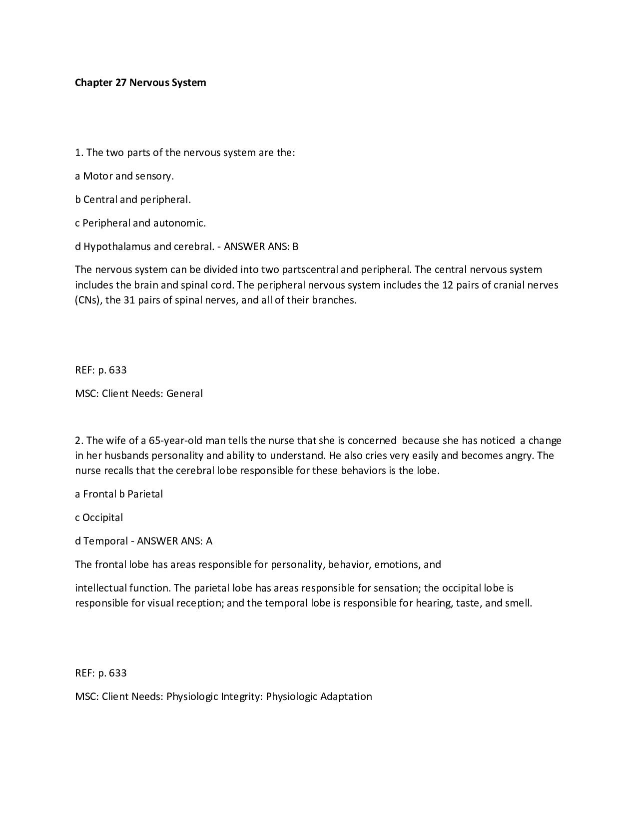 Chapter 27 Nervous System