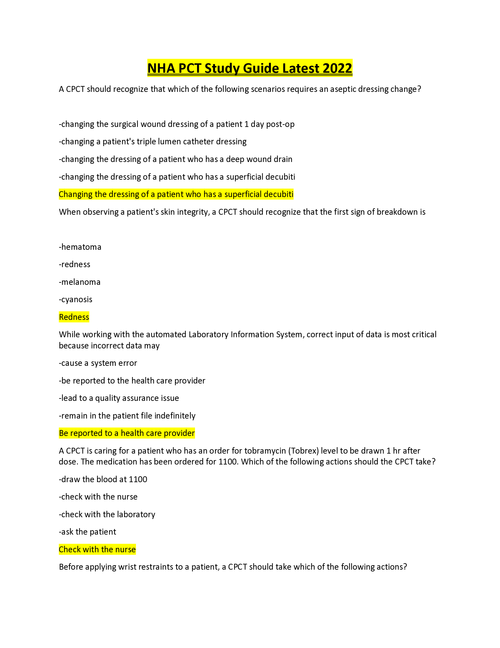 NHA PCT Study Guide Latest 2022