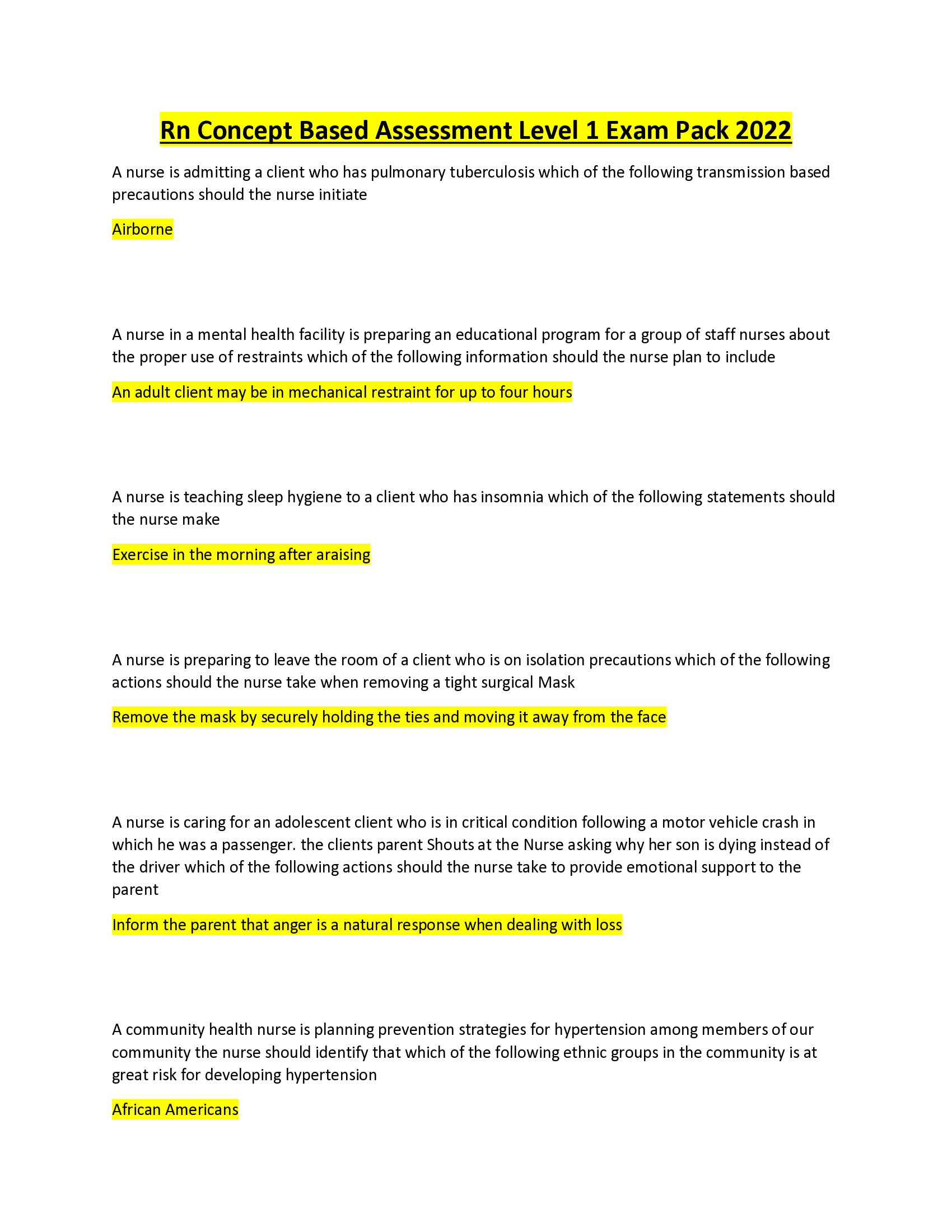 Rn Concept Based Assessment Level 1 Exam Pack 2022