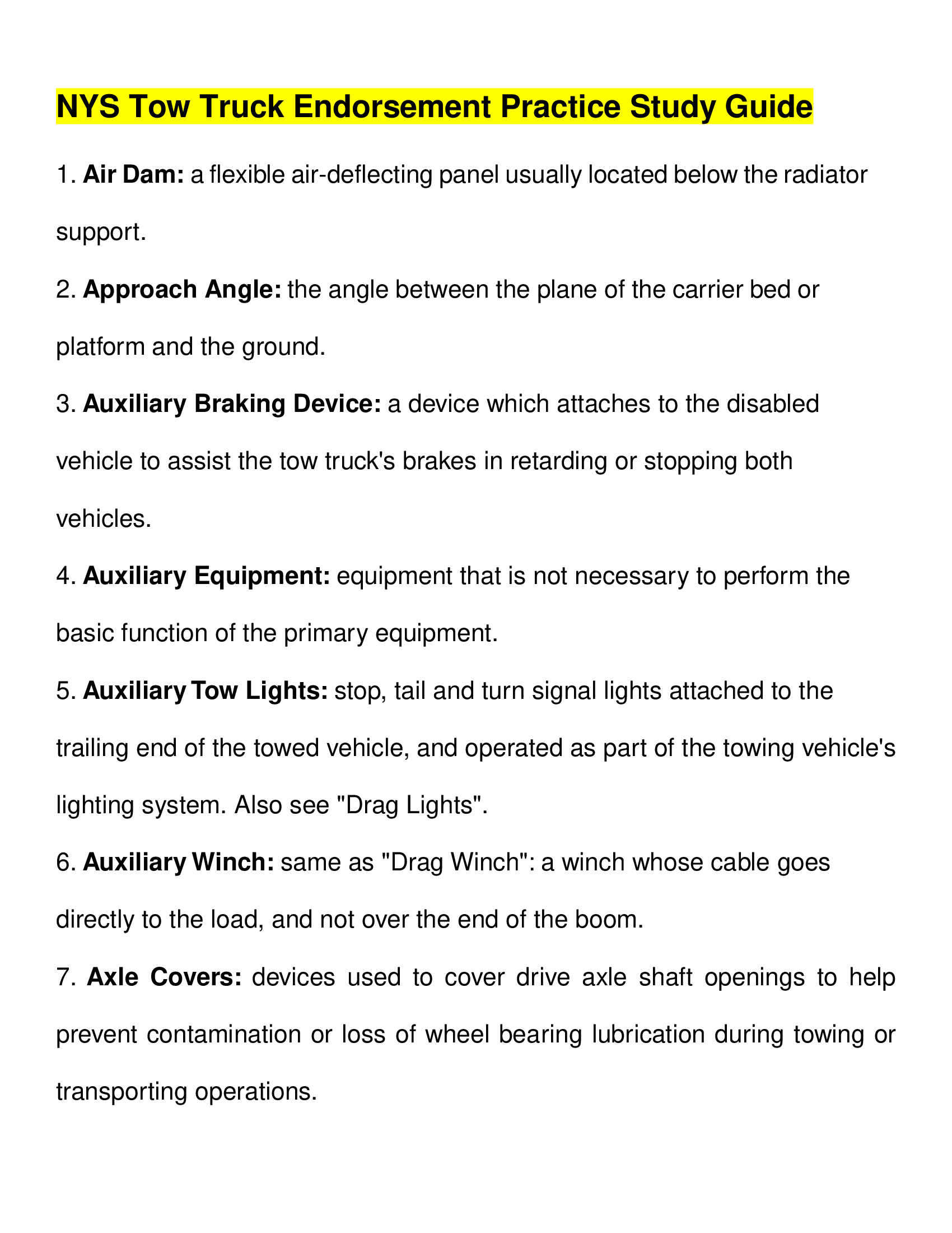 NYS Tow Truck Endorsement Practice Study Guide