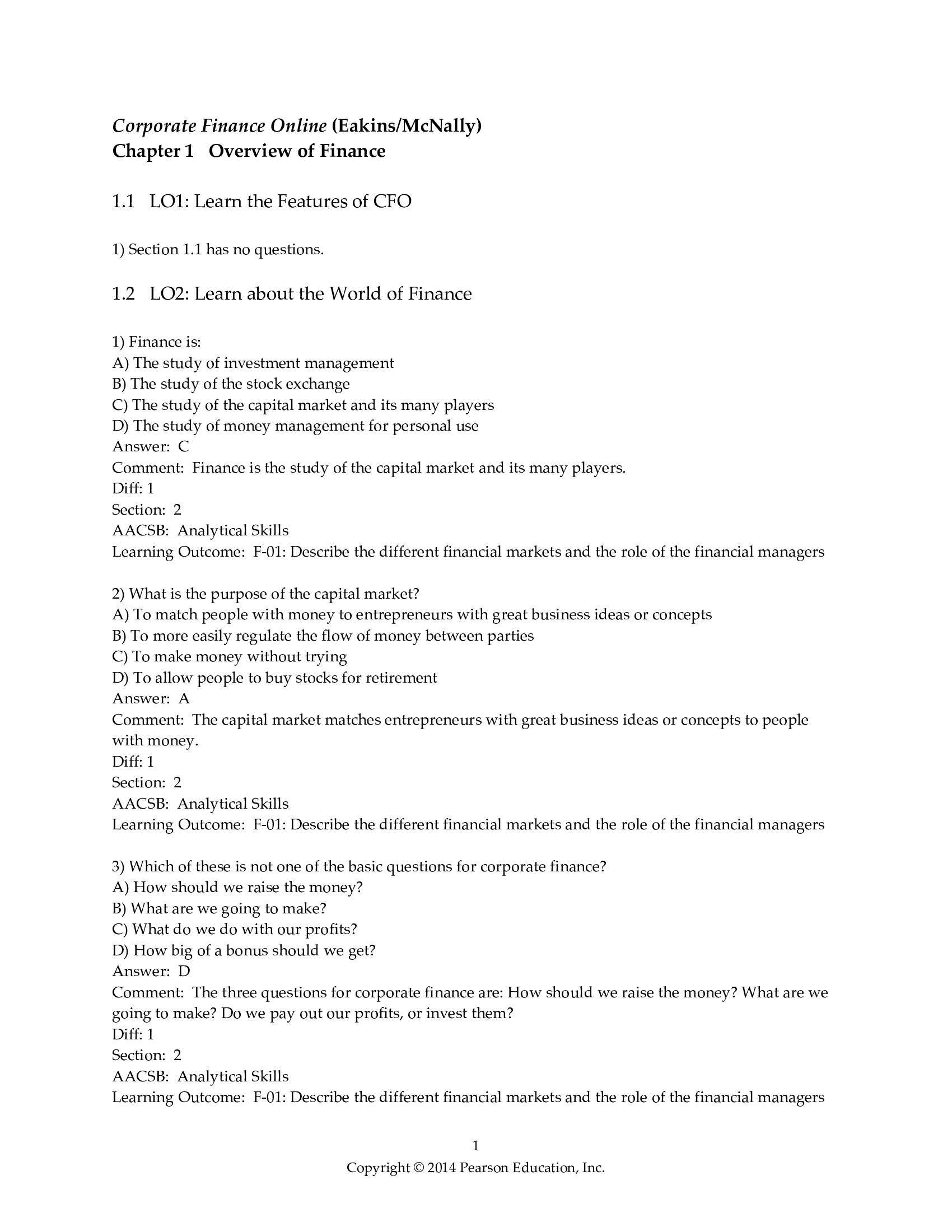 Test Bank For NEW Corporate Finance Online Stanley Eakins William McNally