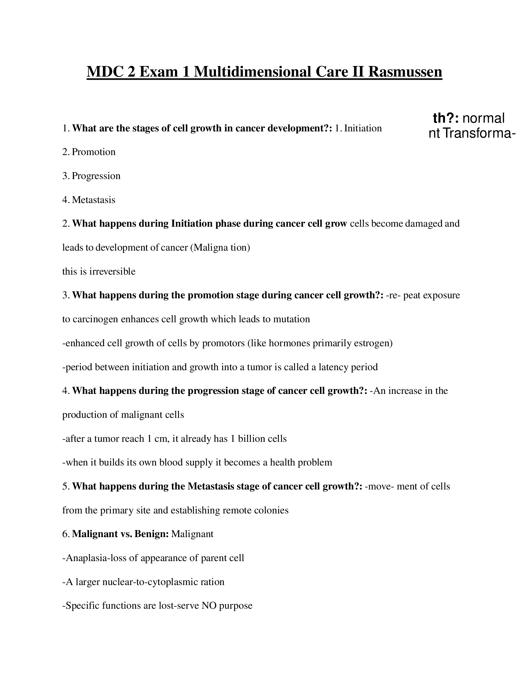 MDC 2 Exam 1  Multidimensional Care II Rasmussen 2023