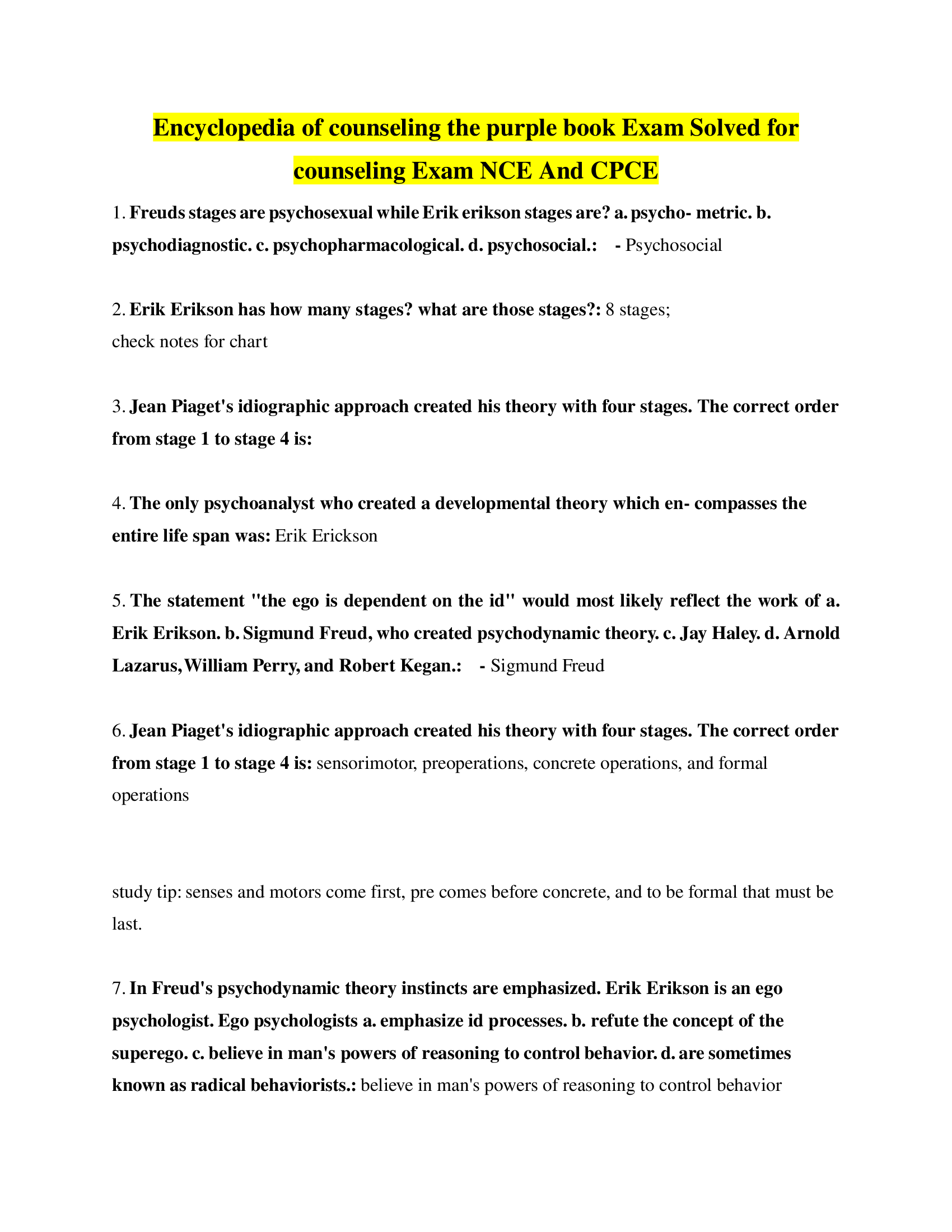 Encyclopedia of Counseling the purple book Exam Solved for counseling Exam NCE And CPCE