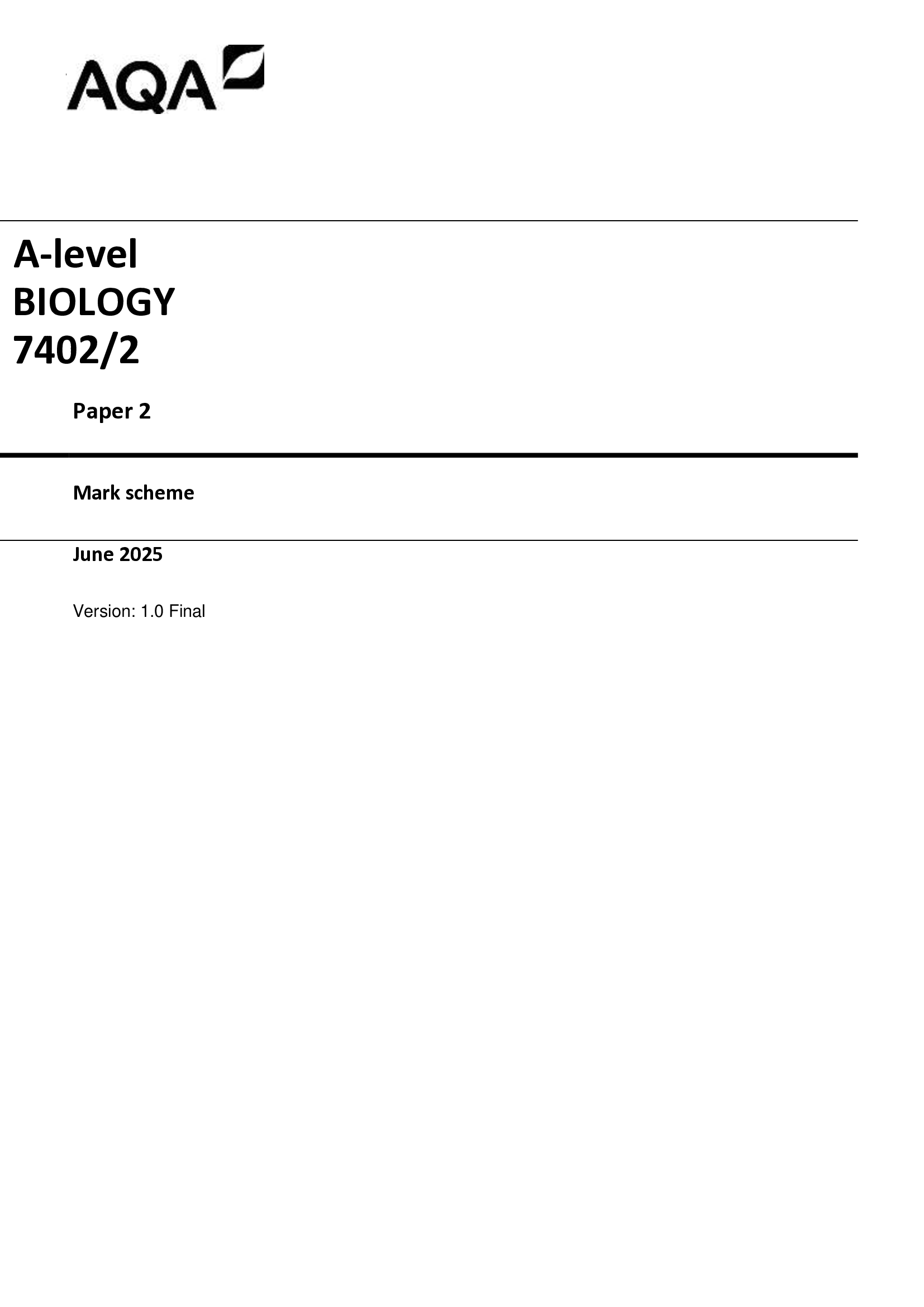 Actual 2026 AQA A-level BIOLOGY 7402,2 Paper 2 Merged Question Paper + Mark Scheme + Insert