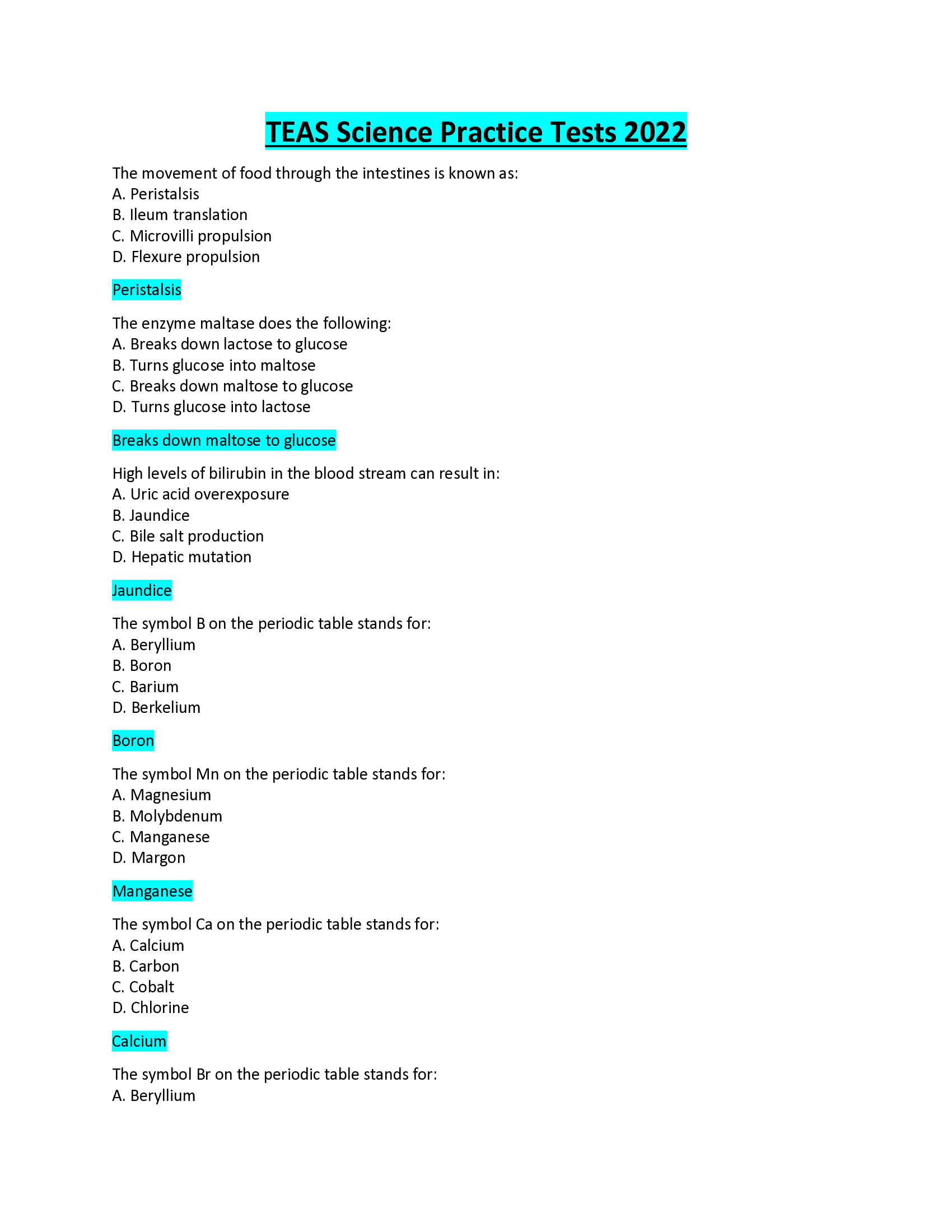 TEAS Science Practice Tests 2022