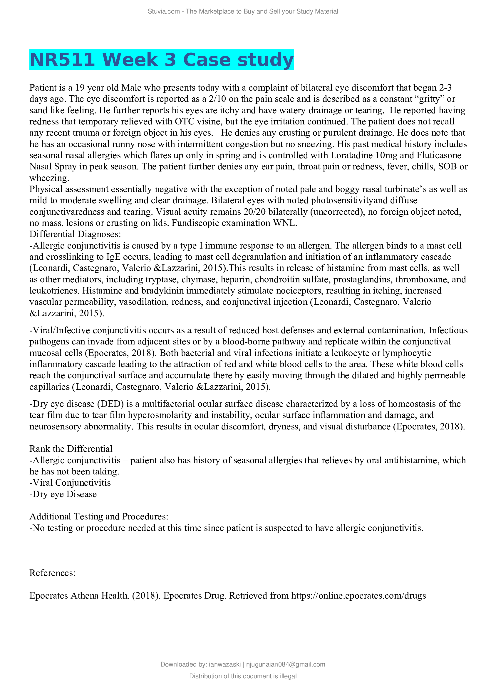 NR511 Week 3 Case study