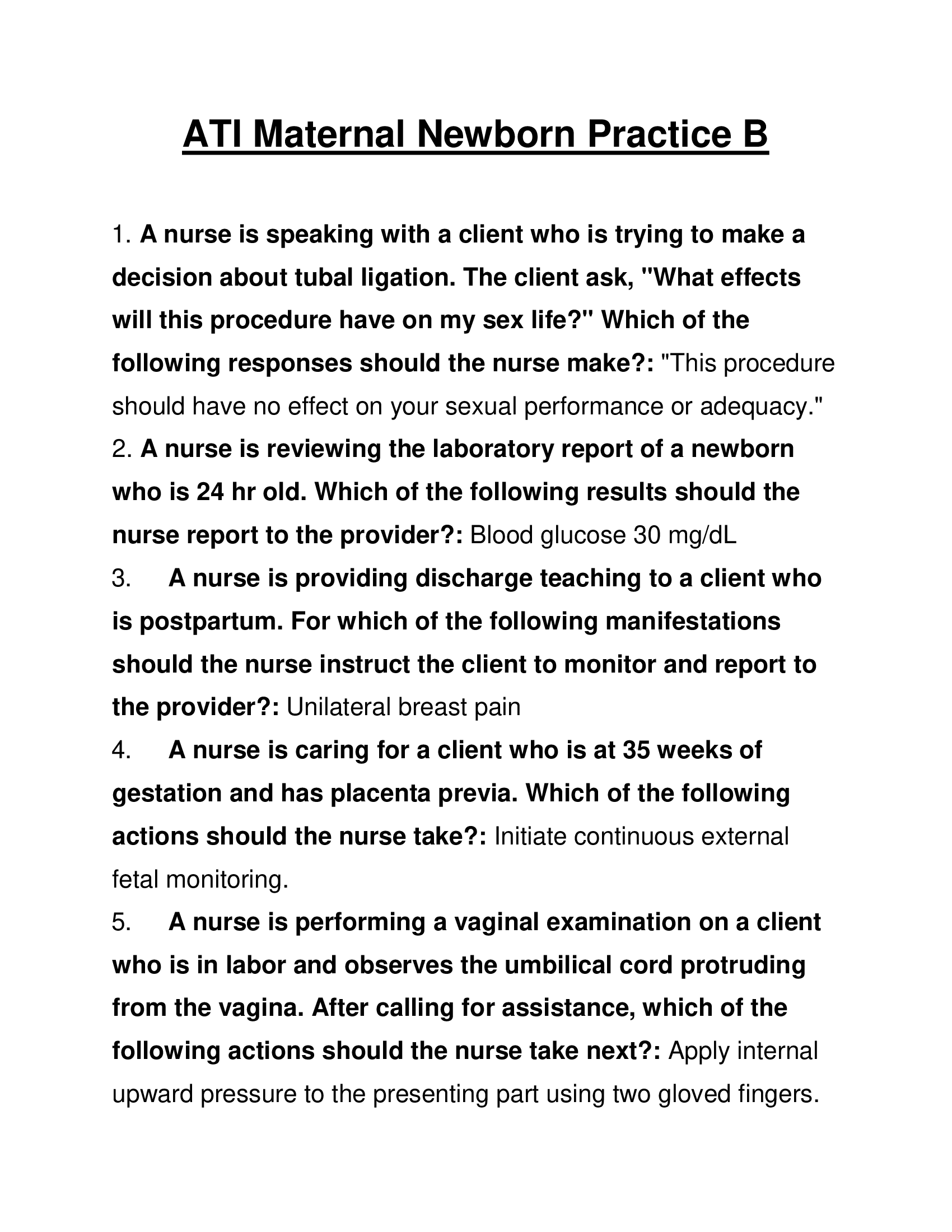 ATI Maternal Newborn Practice B 2023