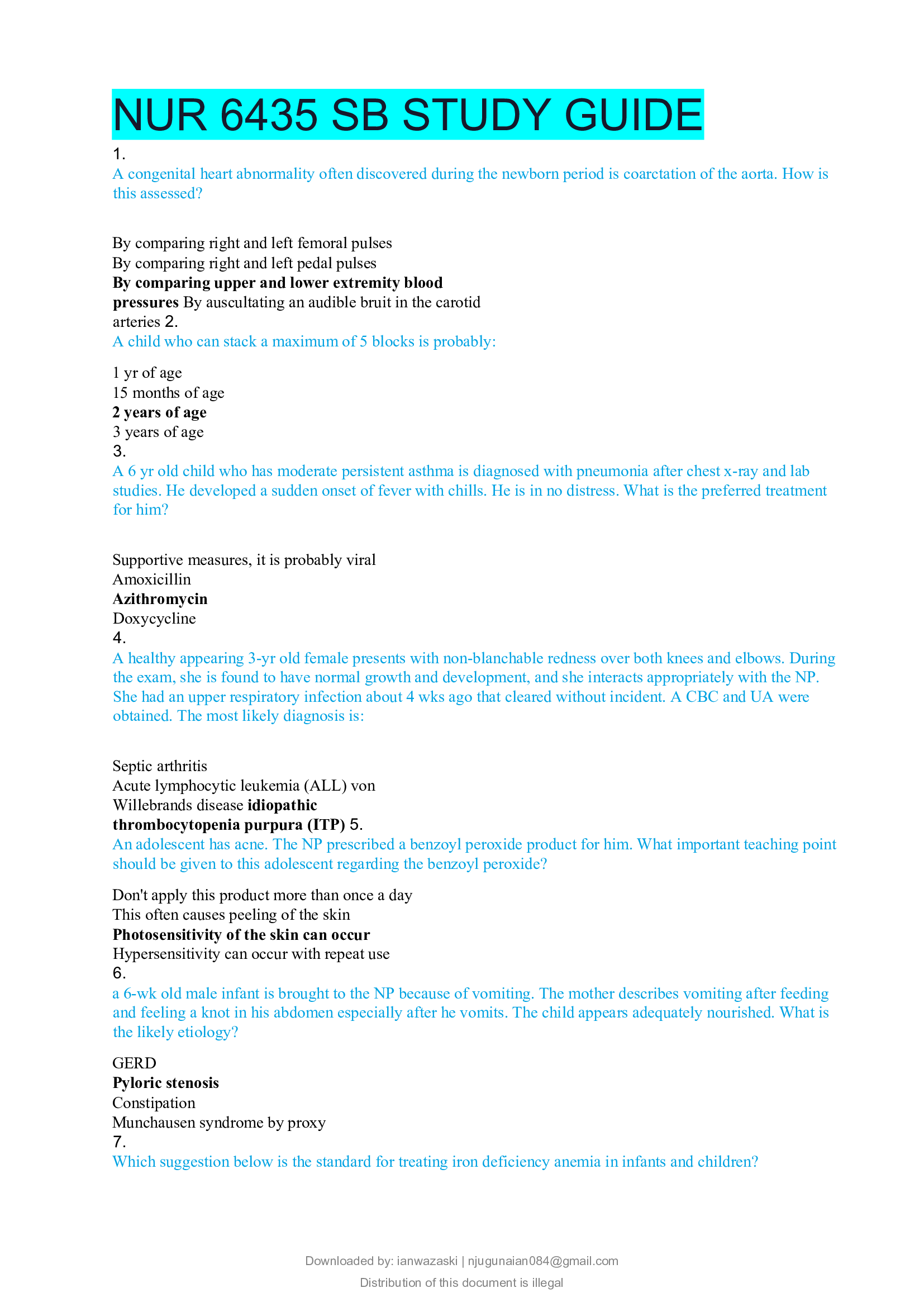 NUR 6435 SB STUDY GUIDE(Graded A study guide, download to score an A)