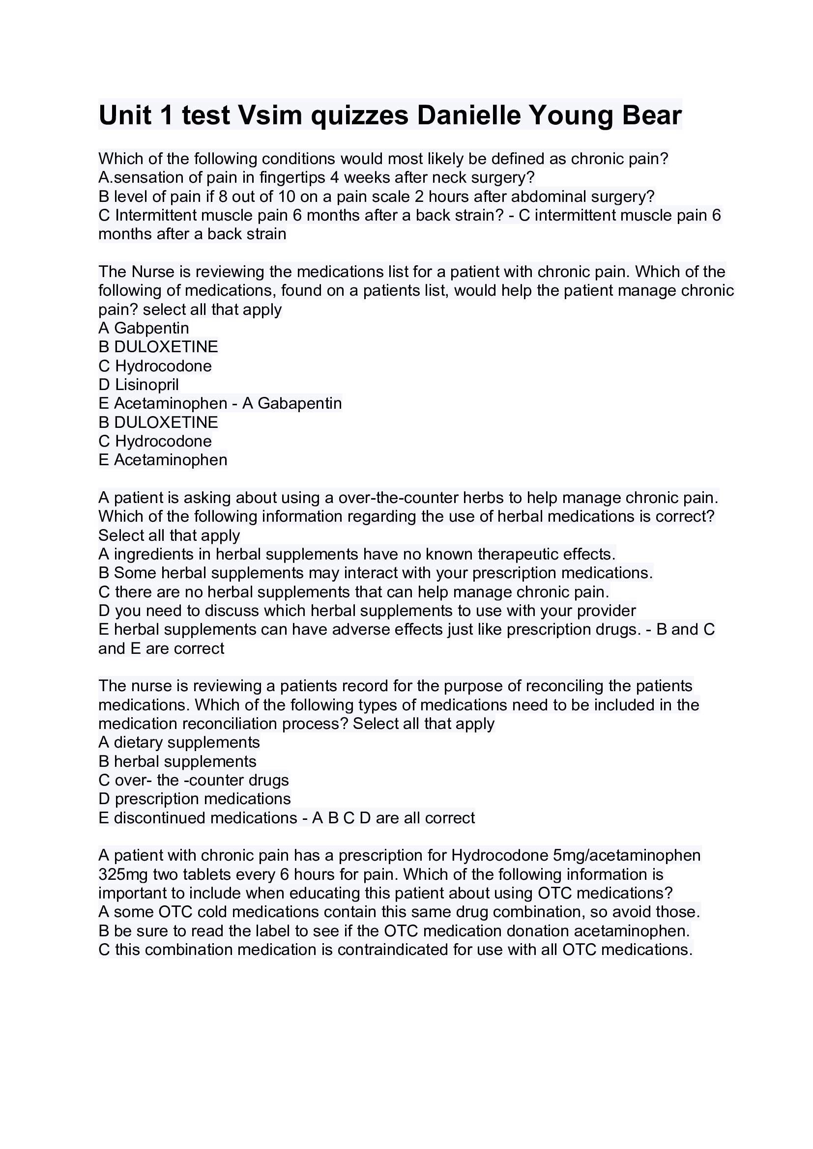 Unit 1 test Vsim quizzes Danielle Young Bear (answered)