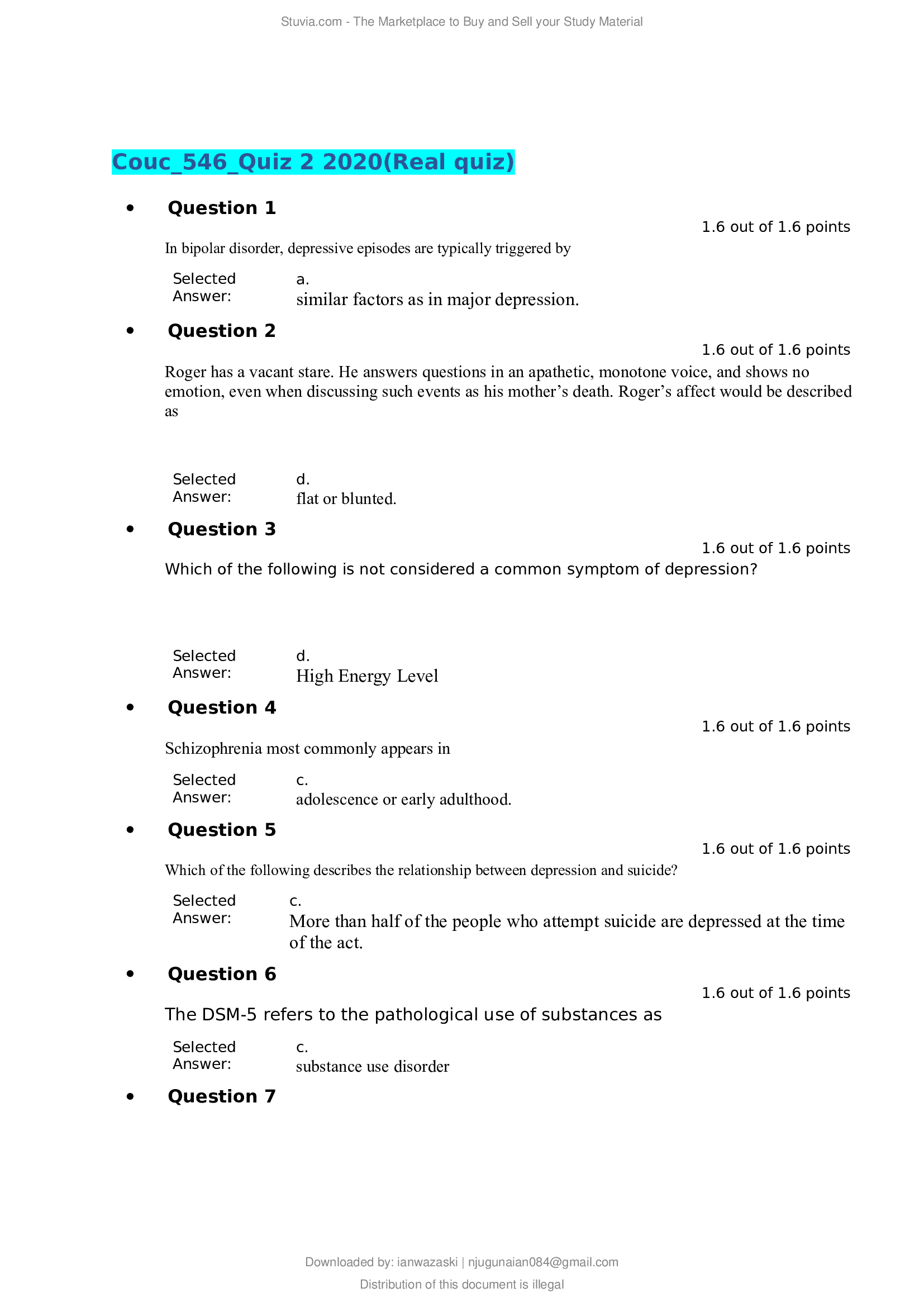 Couc 546 Quiz 2 2020 (Real quiz)
