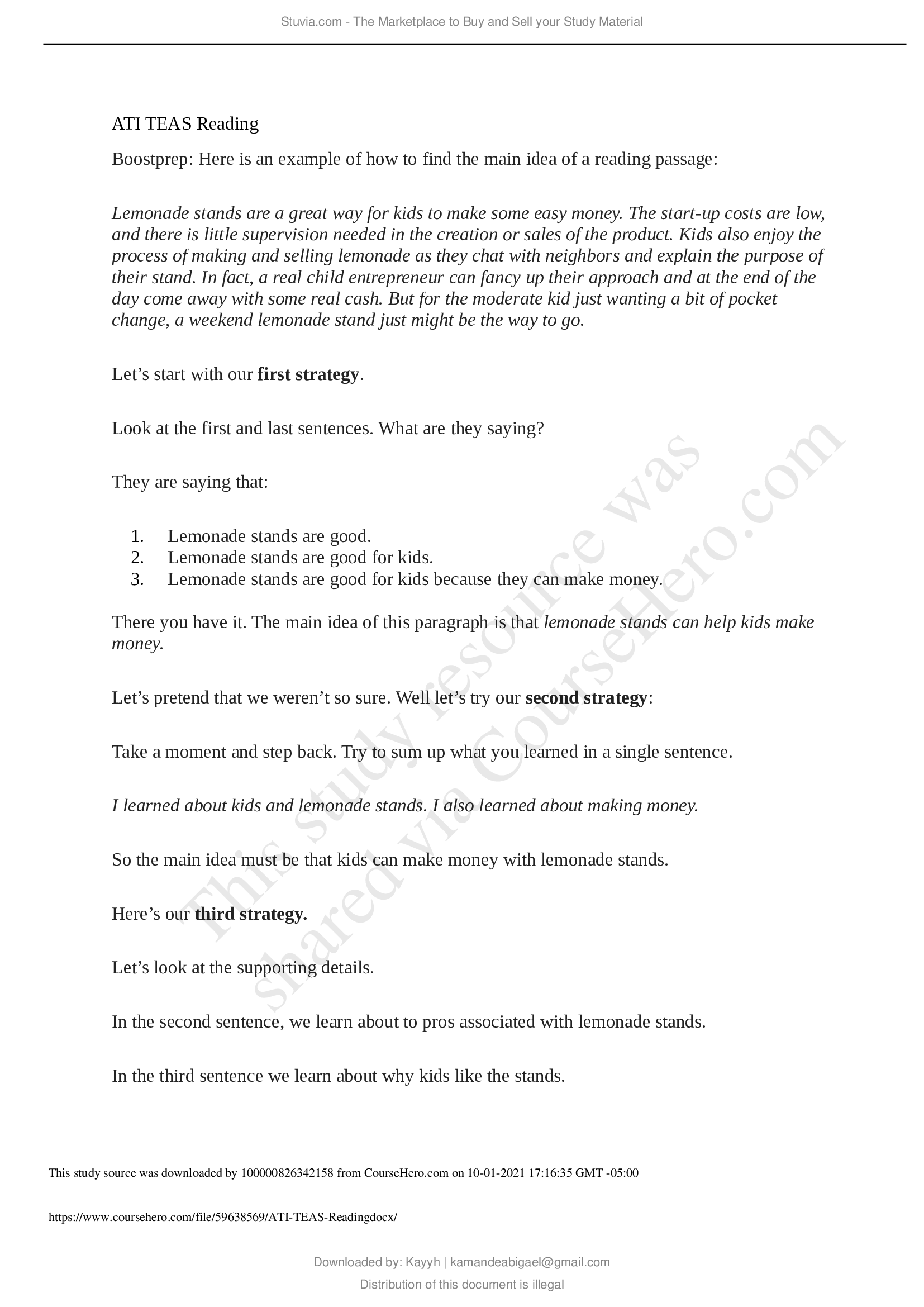 ATI TEAS Reading 2021 Study Guide