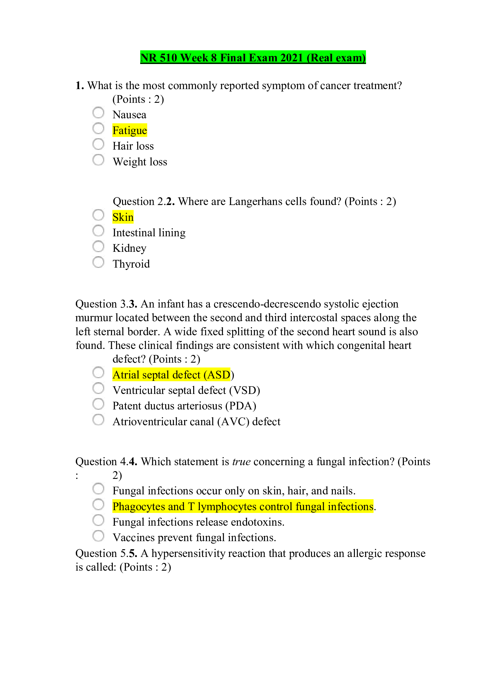 NR 510 Week 8 Final Exam 2021 (Real exam)