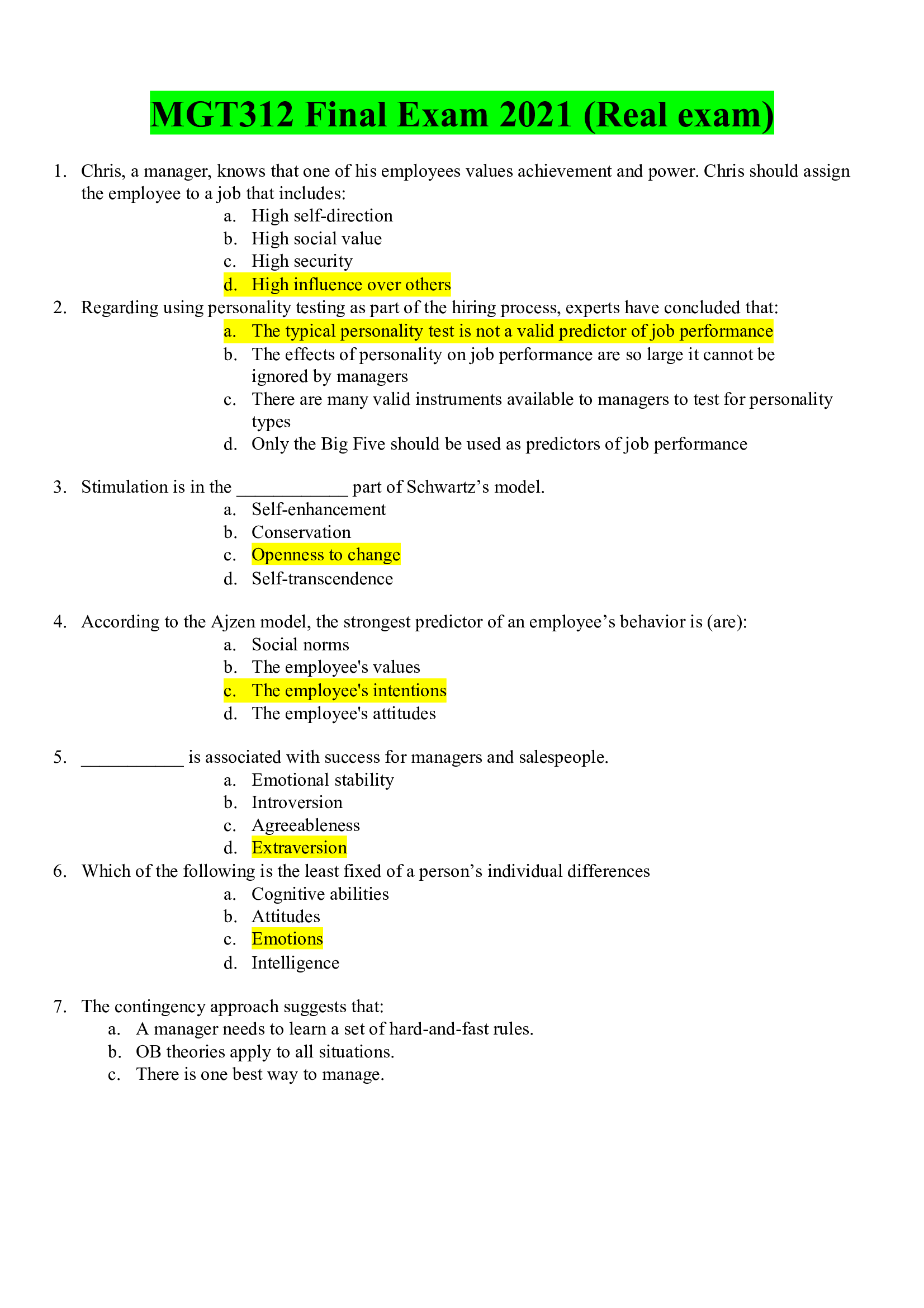 MGT312 Final Exam 2021 (Real exam)