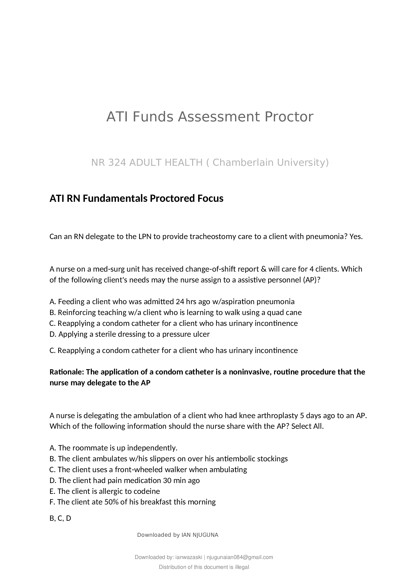 ATI RN Fundamentals Proctored Focus For 2019, 2020