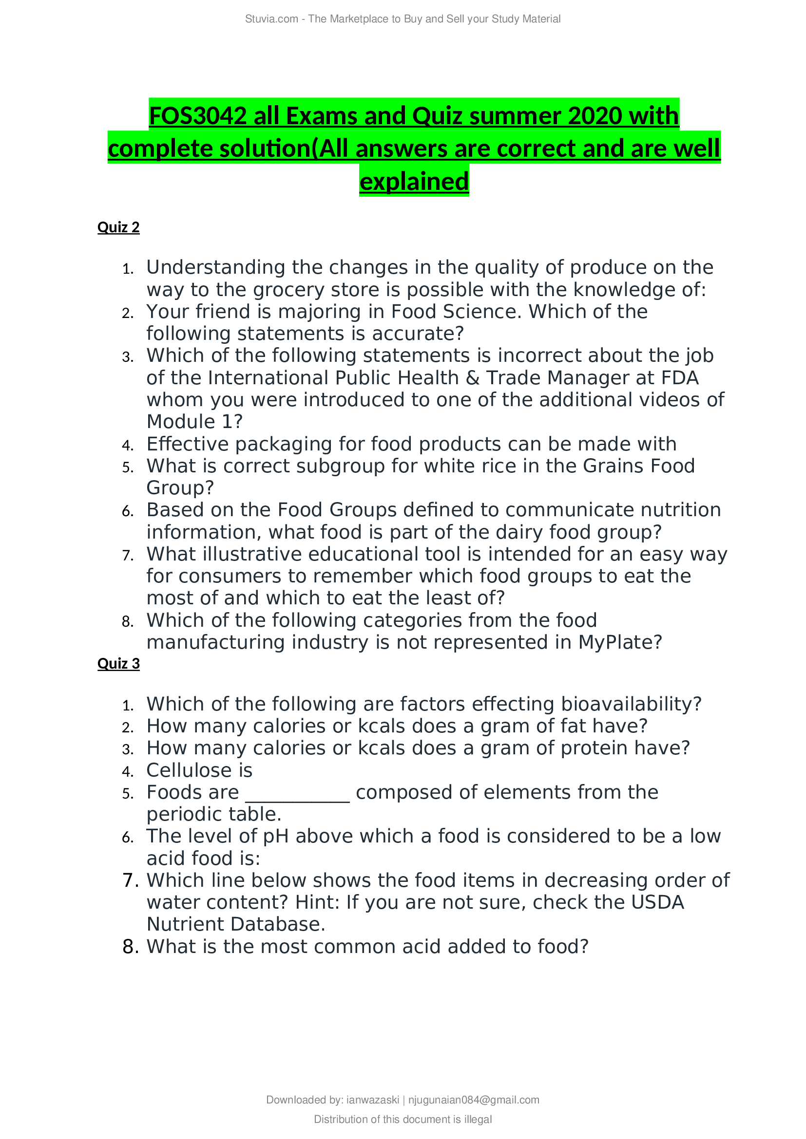 FOS3042 all Exams and Quiz summer 2020 with complete solution All answers are correct and are well explained