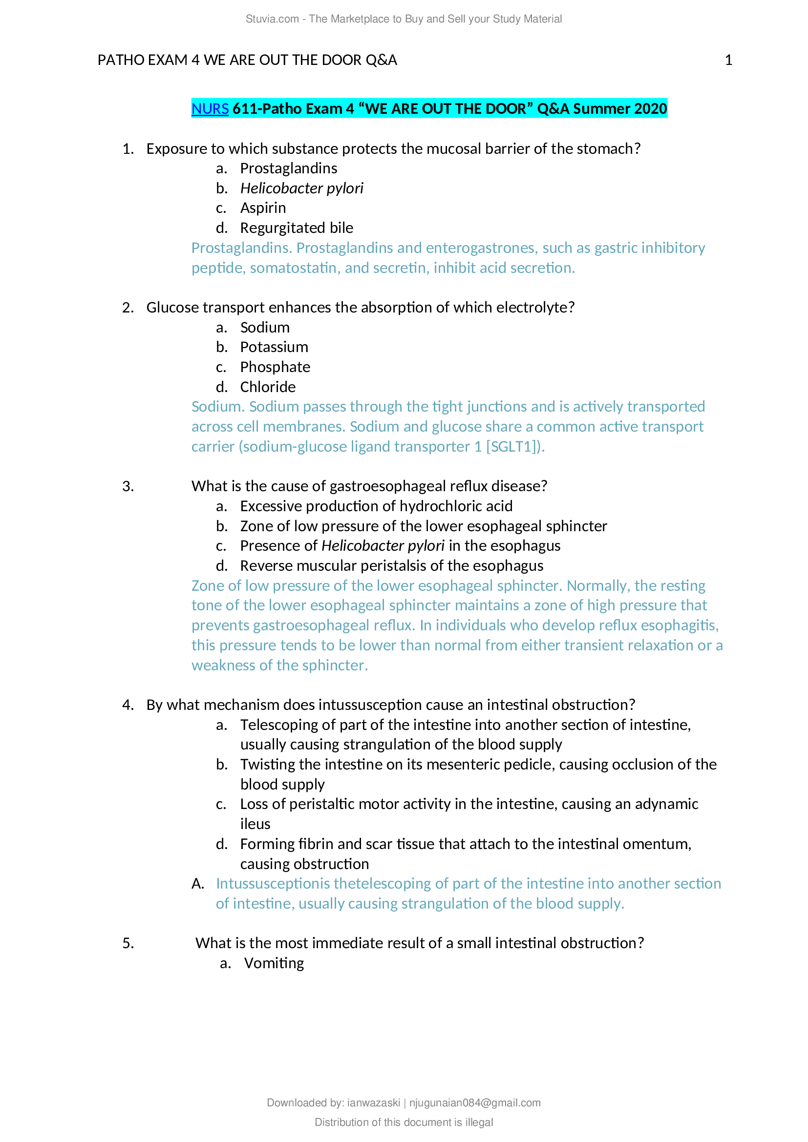 PATHO EXAM 4 WE ARE OUT THE DOOR Q&A 2021