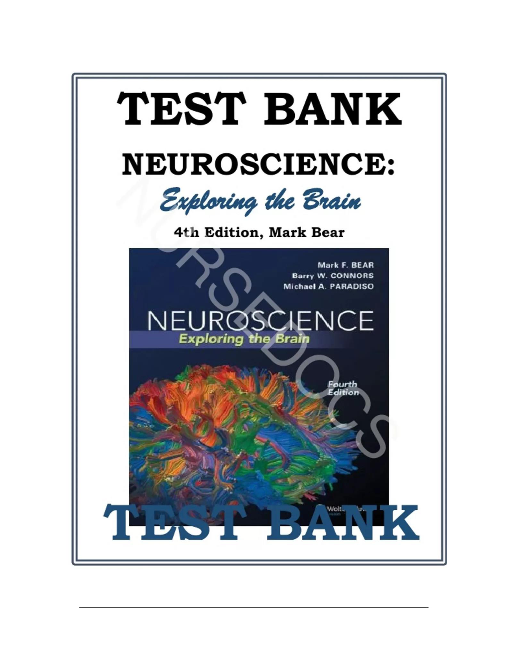 [Test Bank] Neuroscience: Exploring the Brain, 4th Edition by Mark F. Bear, Barry W. Connors, and Michael A. Paradiso - Complete Chapter Coverage with Verified Answer Key