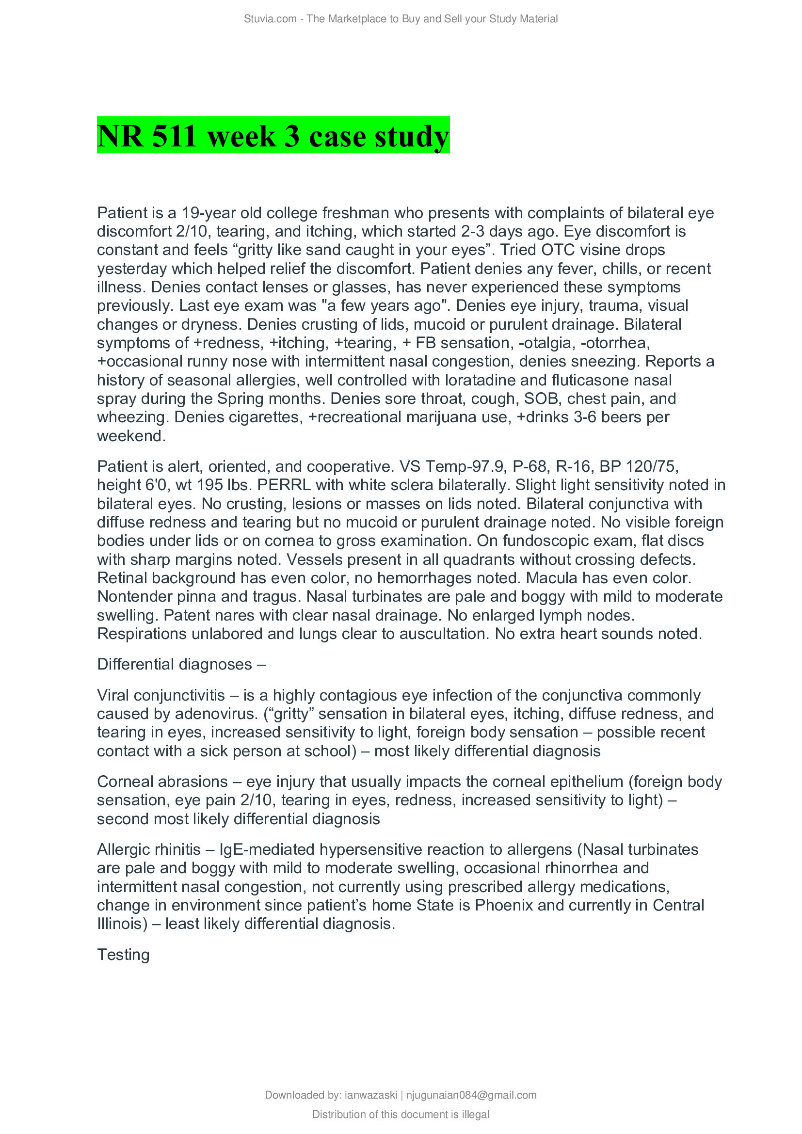 NR 511 week 3 case study