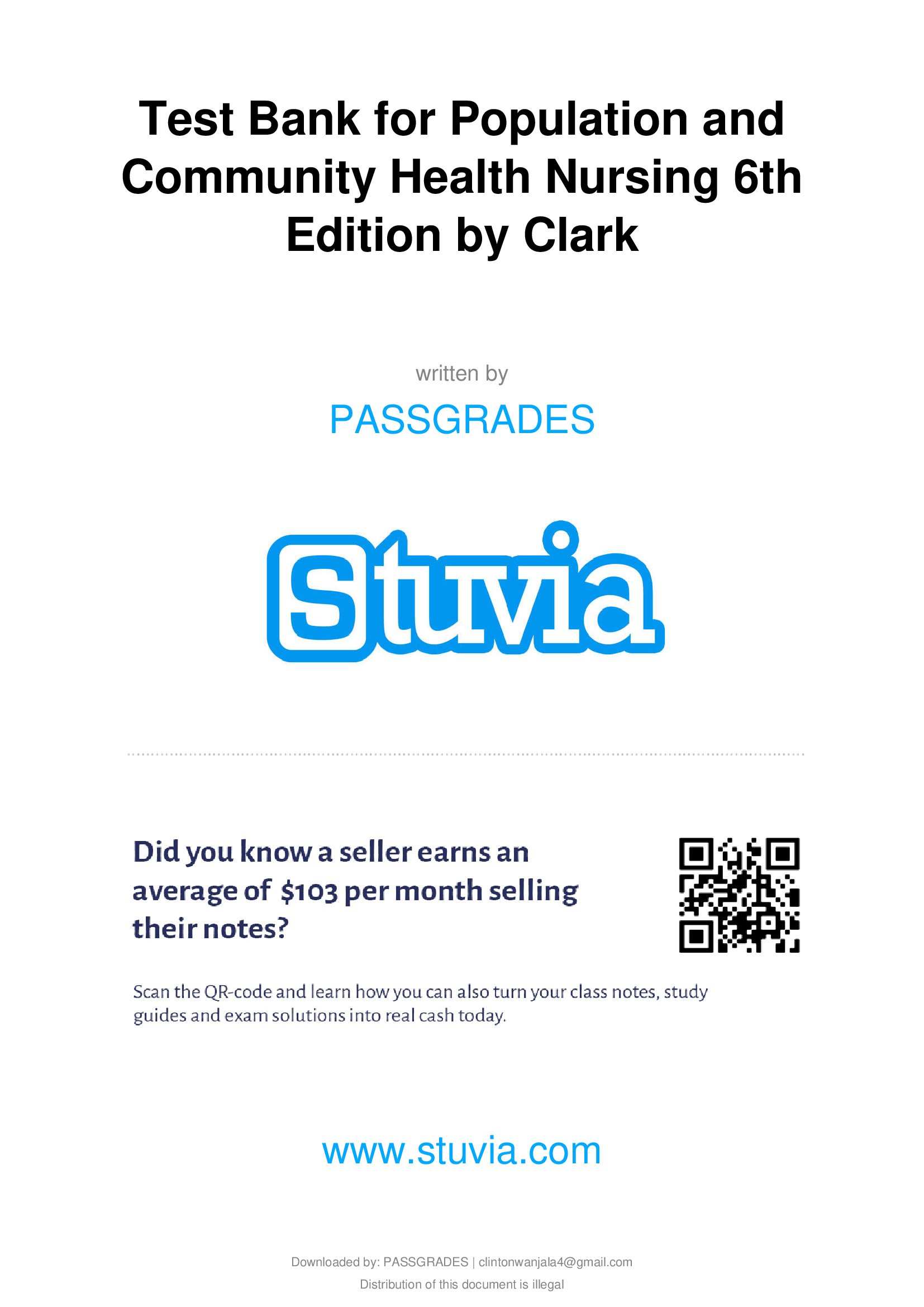 Test Bank for Population and Community Health Nursing 6th Edition by Clark