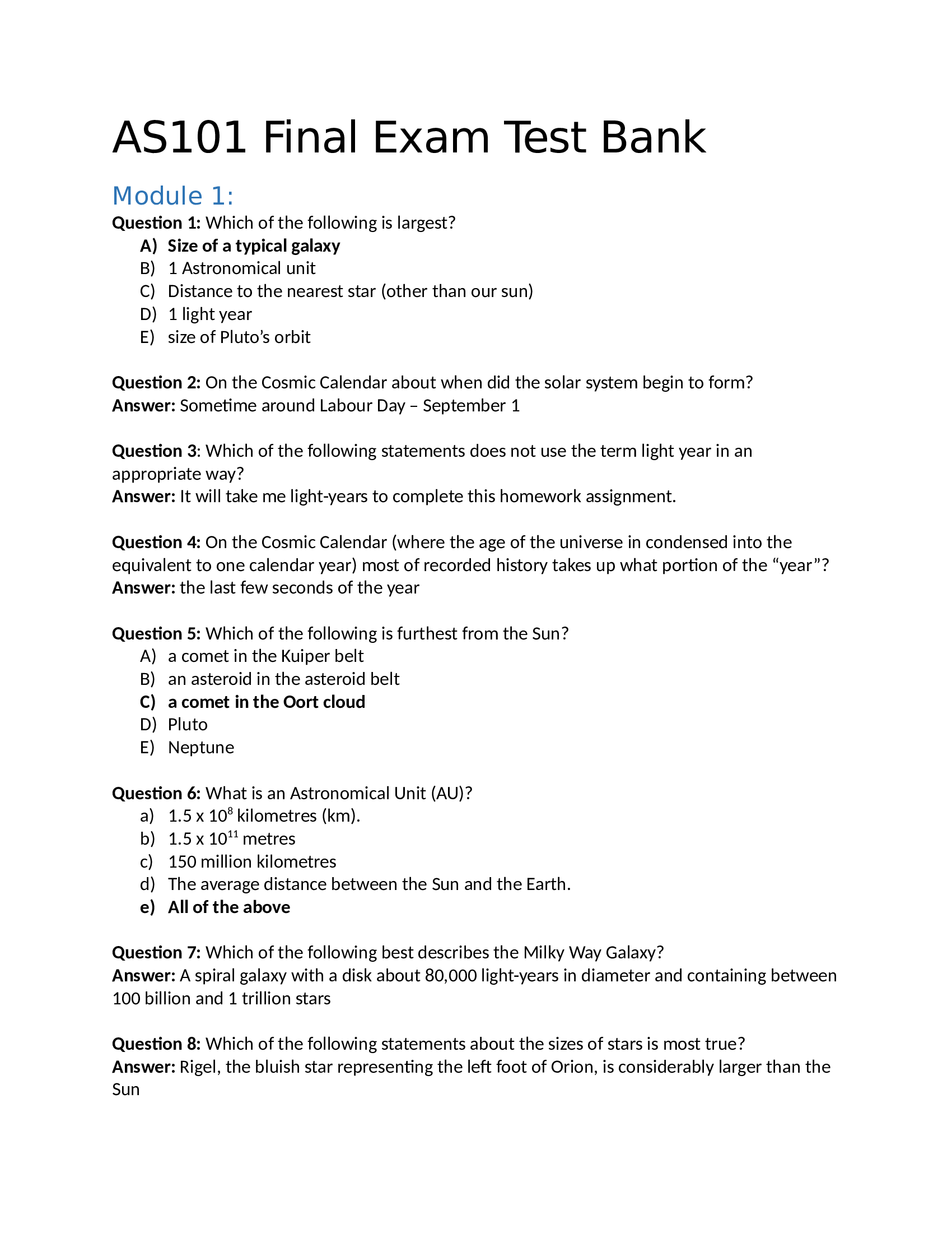 AS101 Final Exam Test Bank