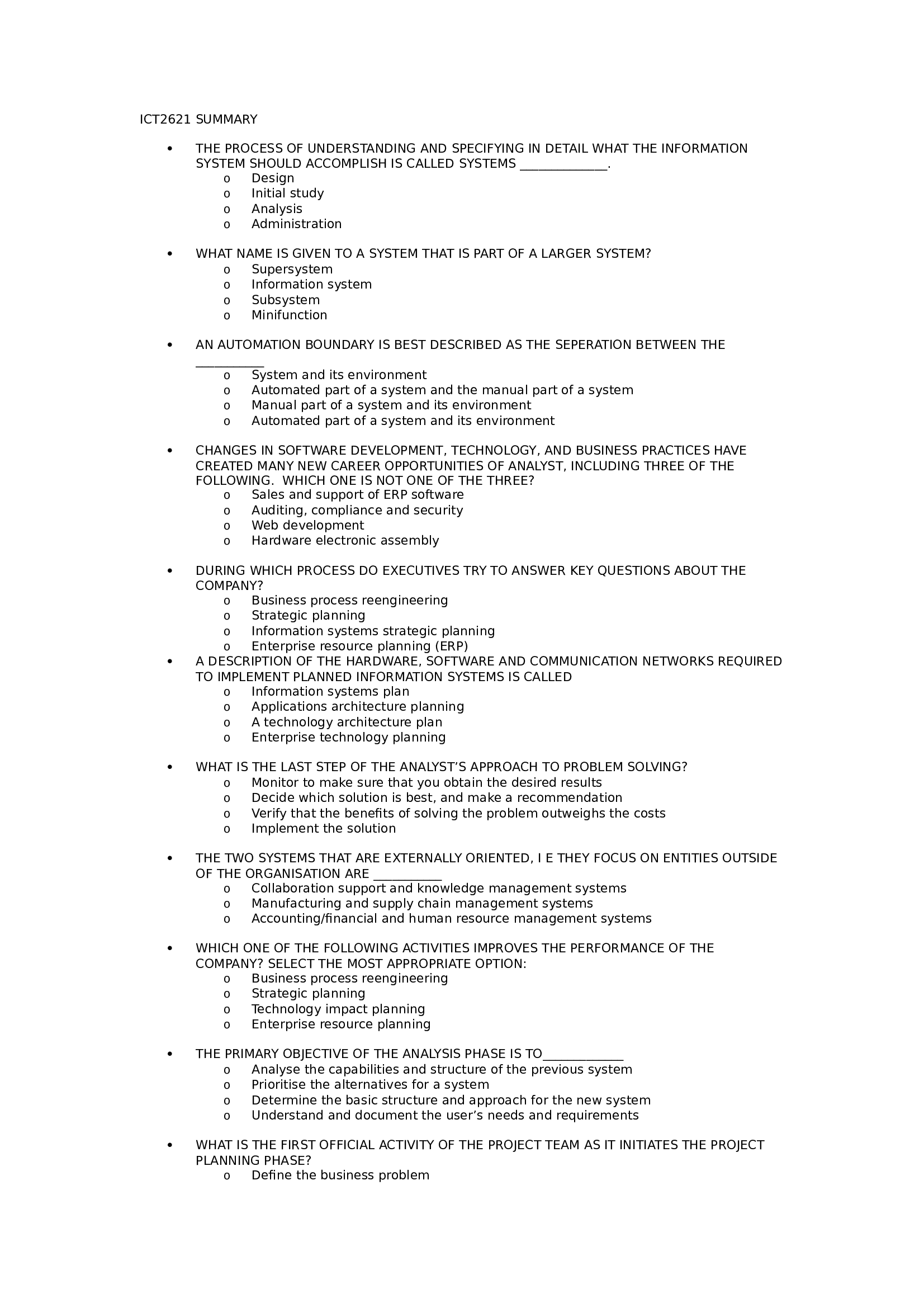 ICT2621 SUMMARY Study Guide 2021