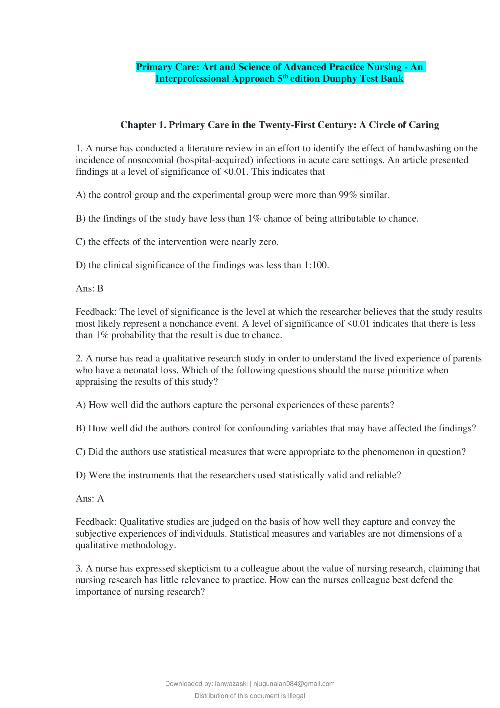 Primary Care; Art and Science of Advanced Practice Nursing - An Interprofessional Approach 5th edition Dunphy Test Bank