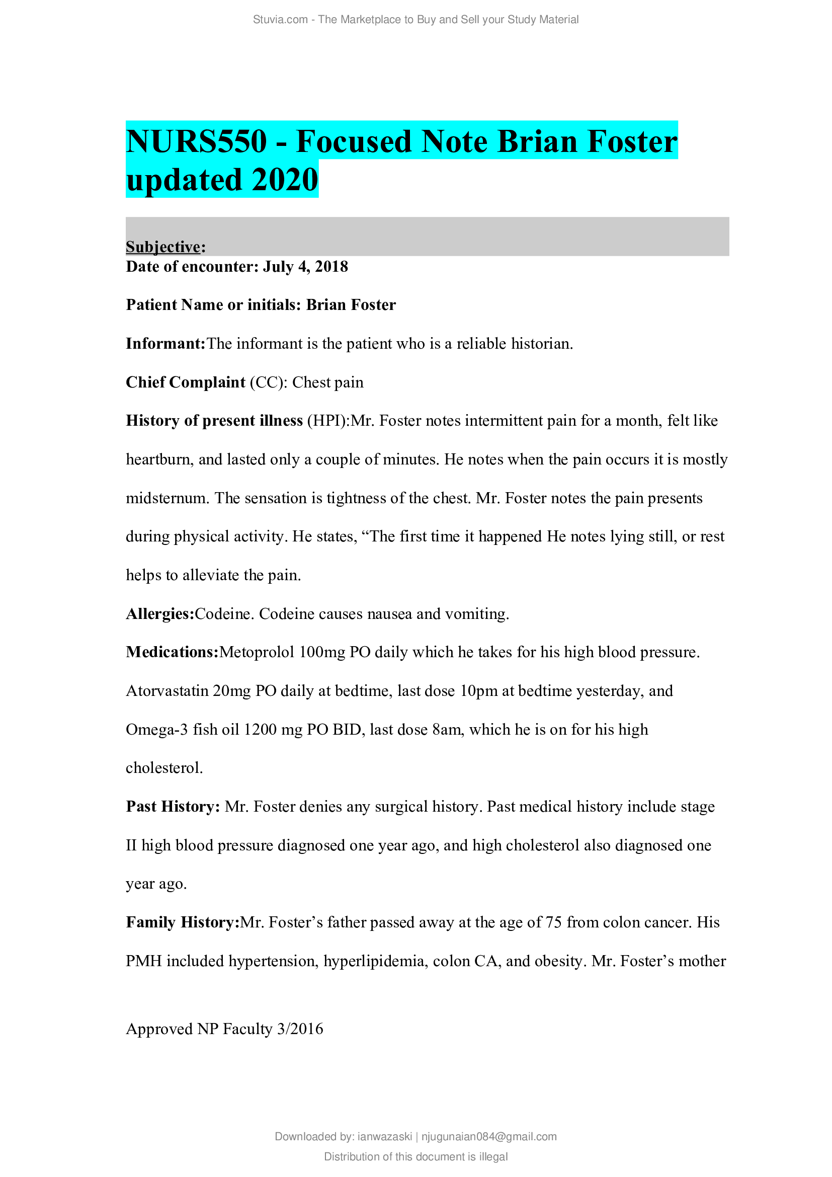 NURS550 - Focused Note Brian Foster updated 2020