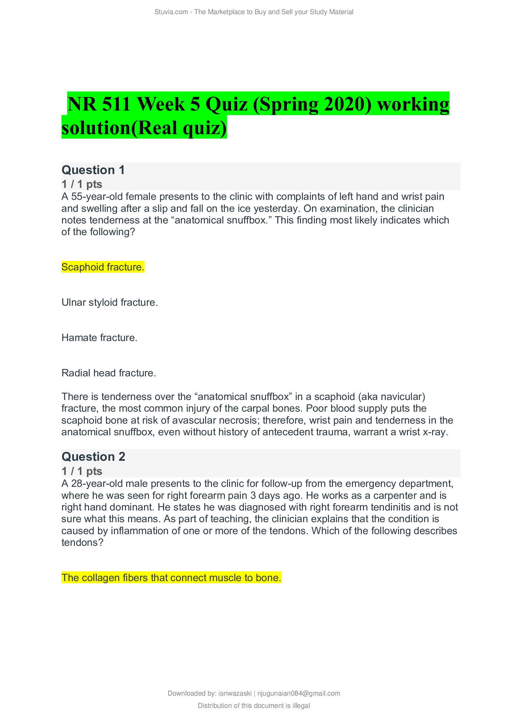 NR 511 Week 5 Quiz (Spring 2020) working solution(Real quiz)