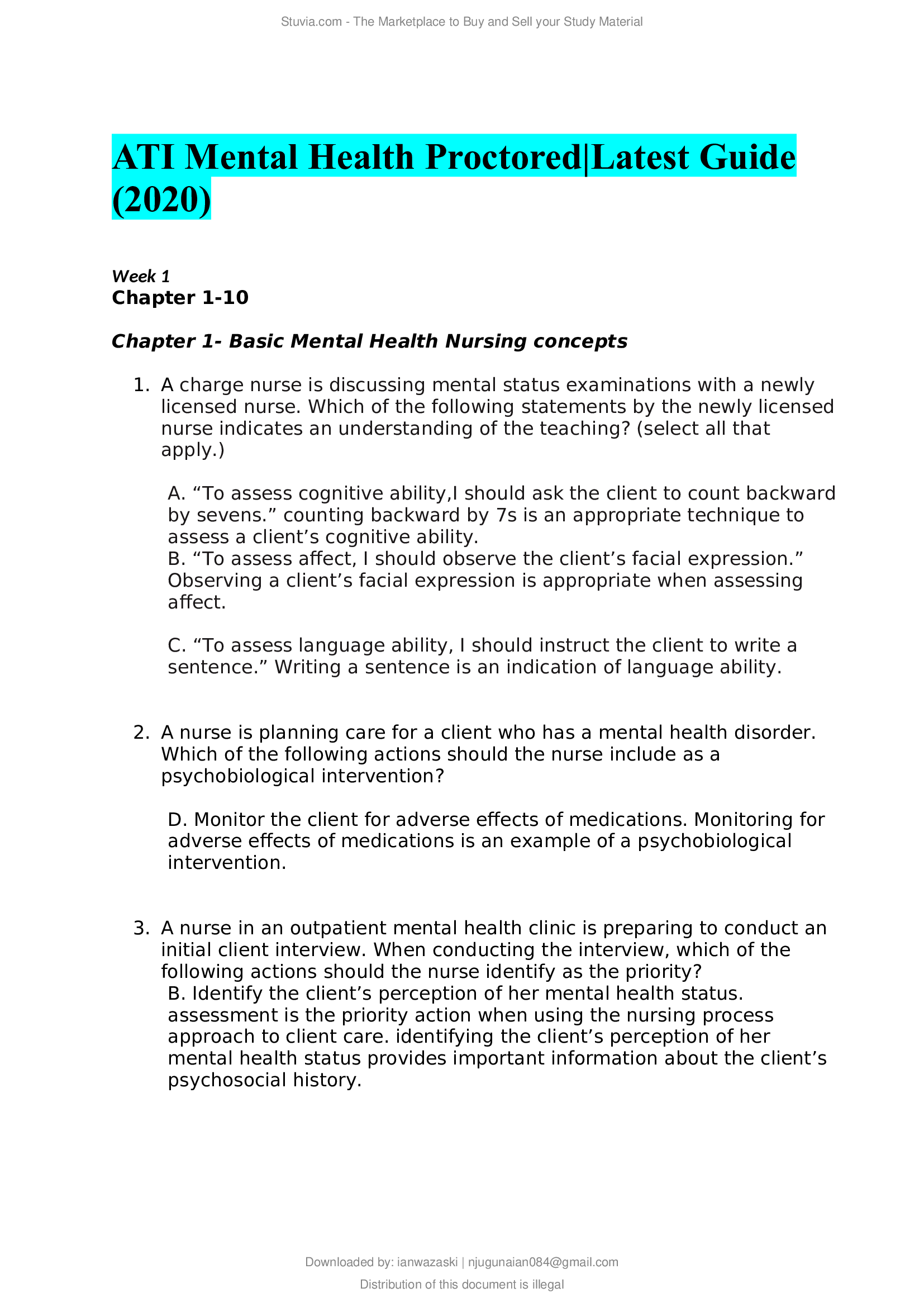 Ati mental health proctored latest 2020