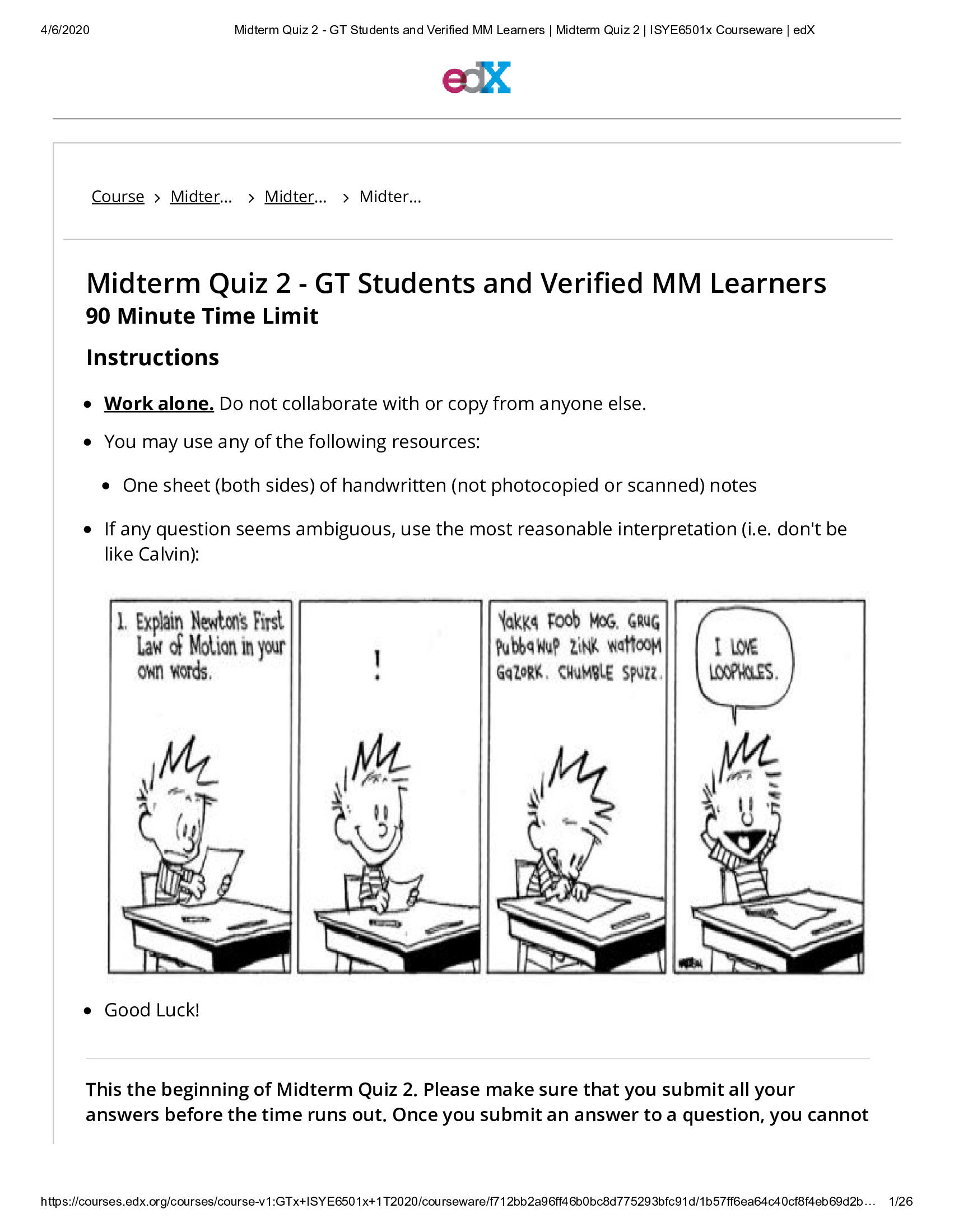 ISYE 6501 2021 Midterm Quiz 2  GT Students and Verified MM Learners  ISYE6501x Courseware  edX