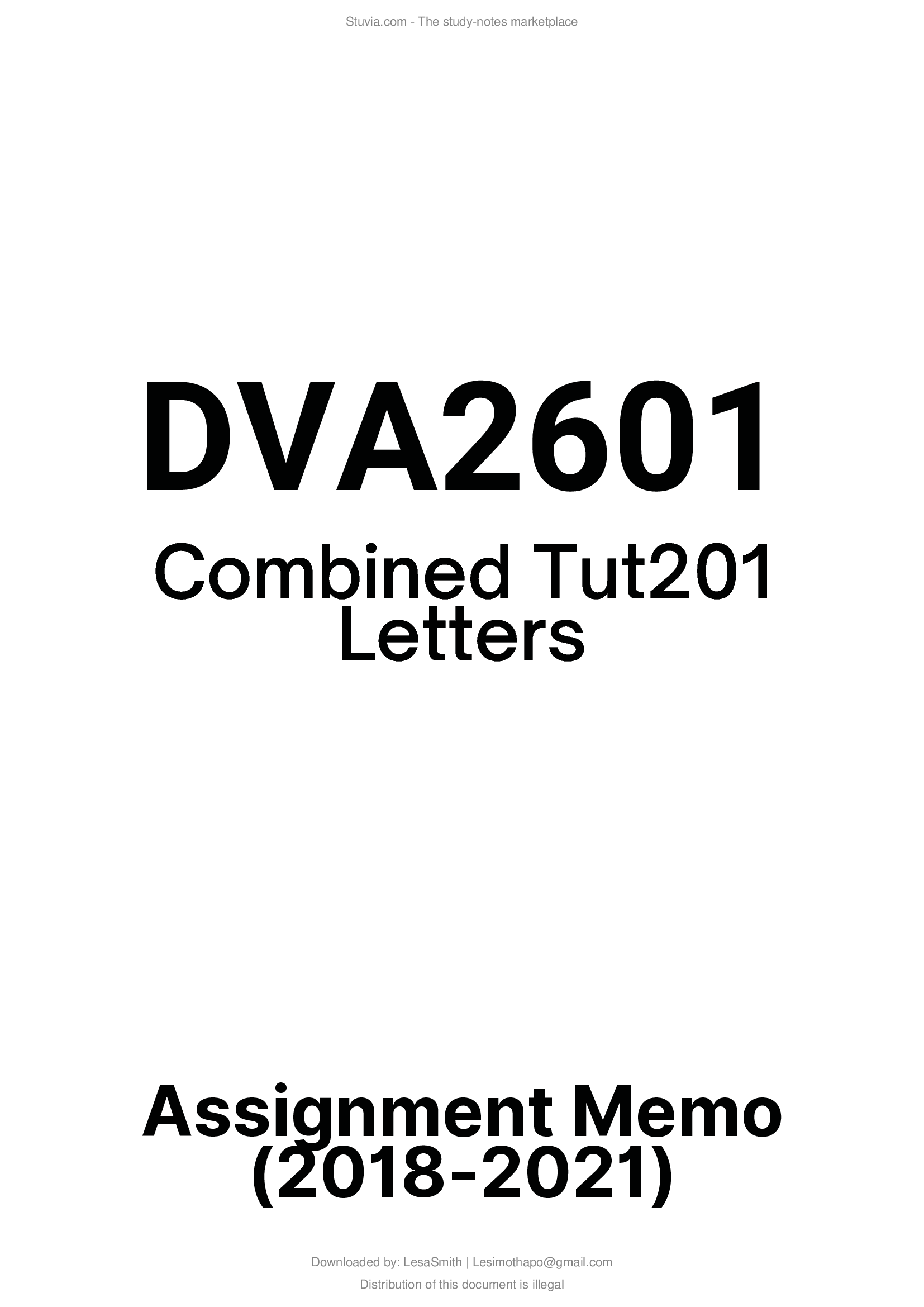 DVA2601 202 - Combined Tut201 Letters 2018-2021
