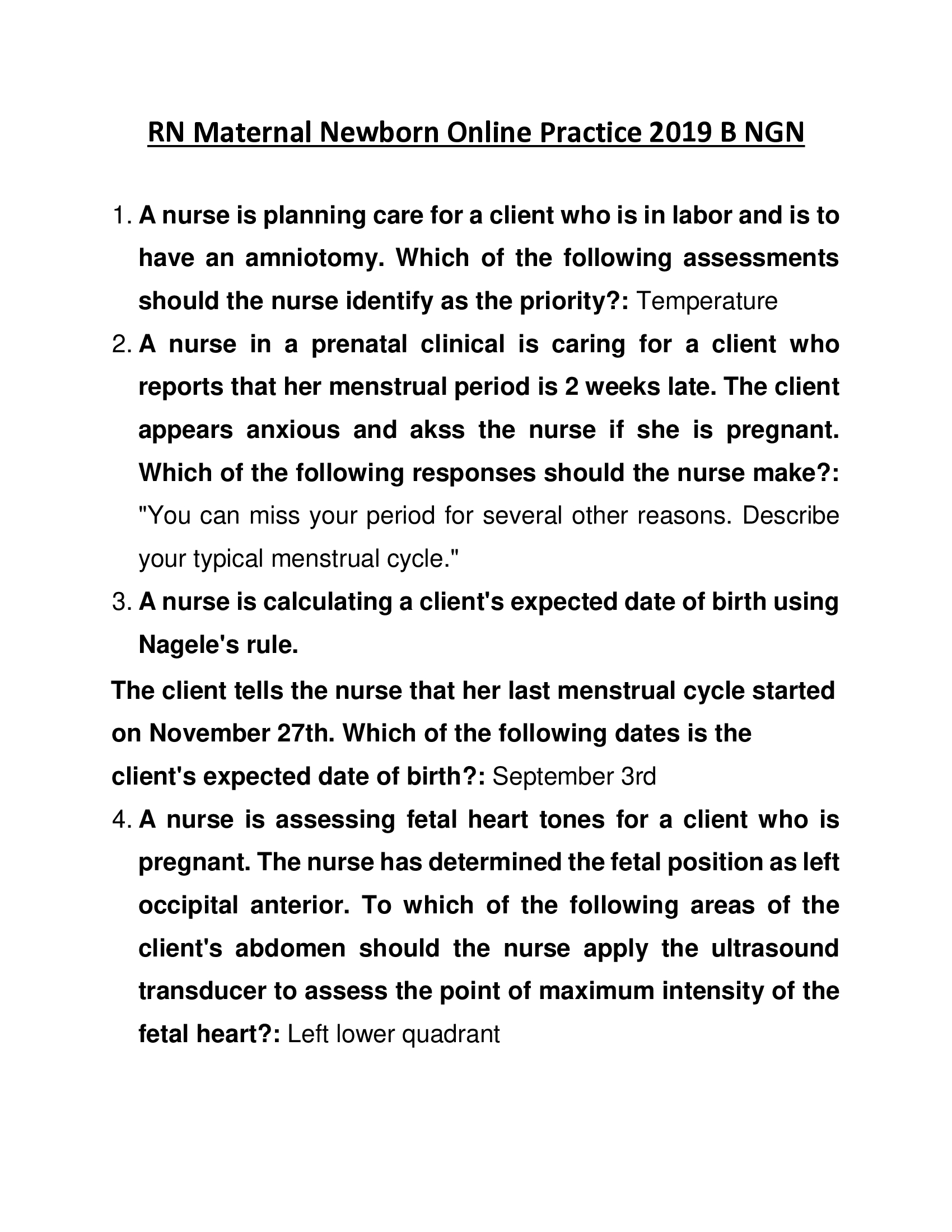 RN Maternal Newborn Online Practice 2019 B NGN