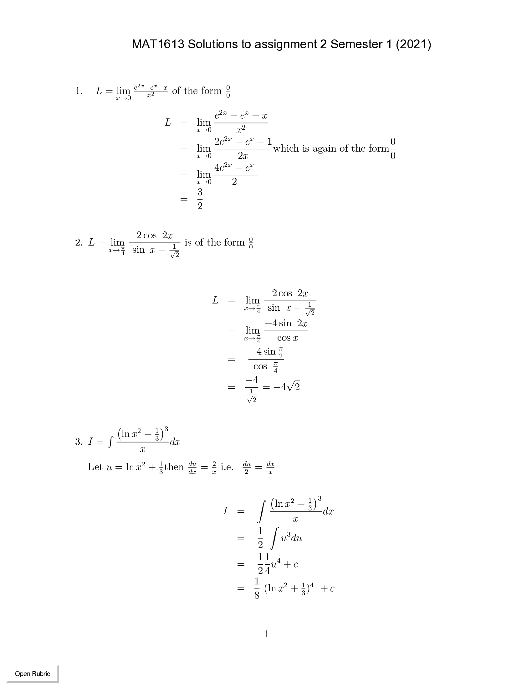 MAT1613Solutions to assignment 2 Semester 1 and 2 (2021)