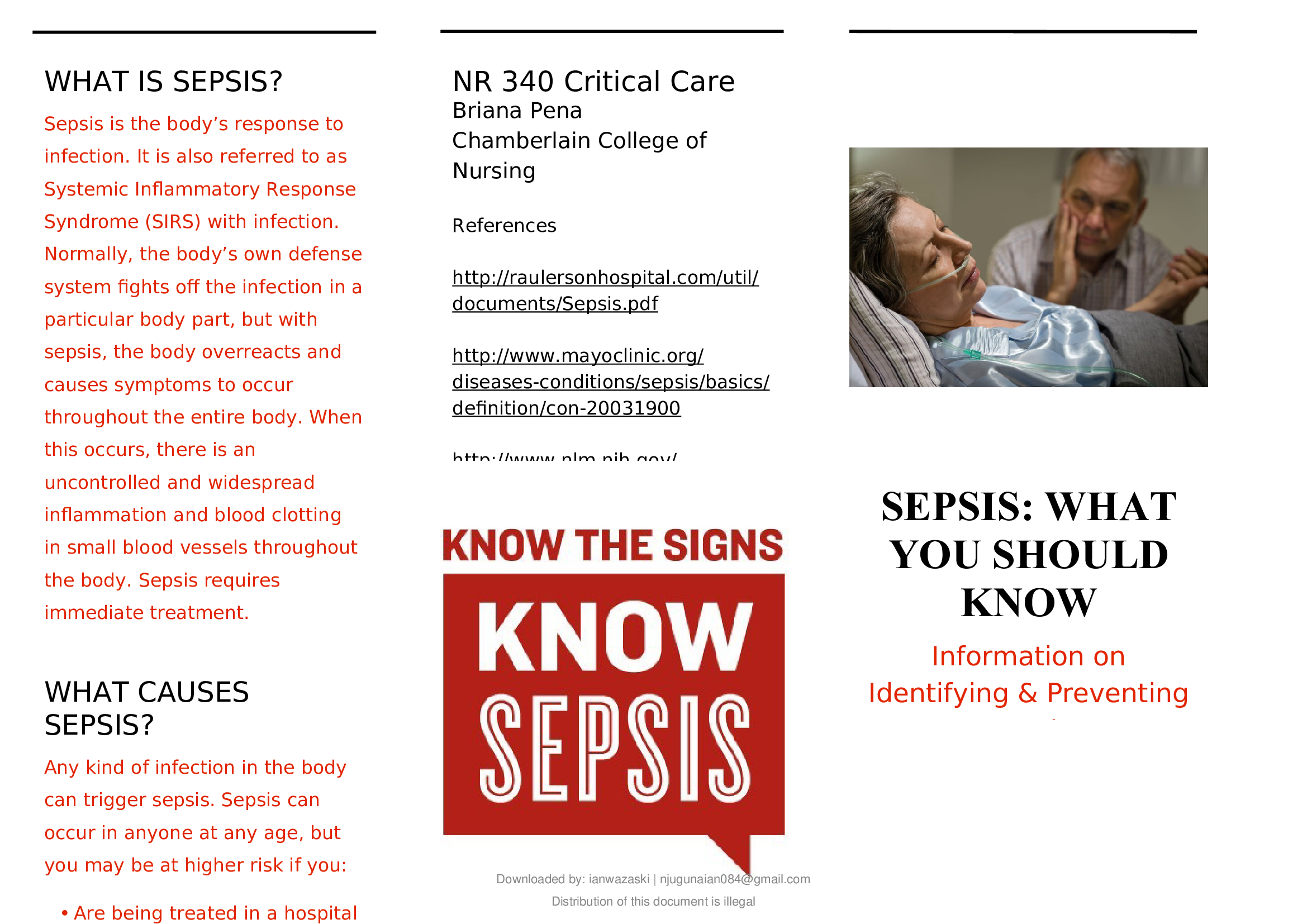 NR 340 Critical Care Sepsis Brochure
