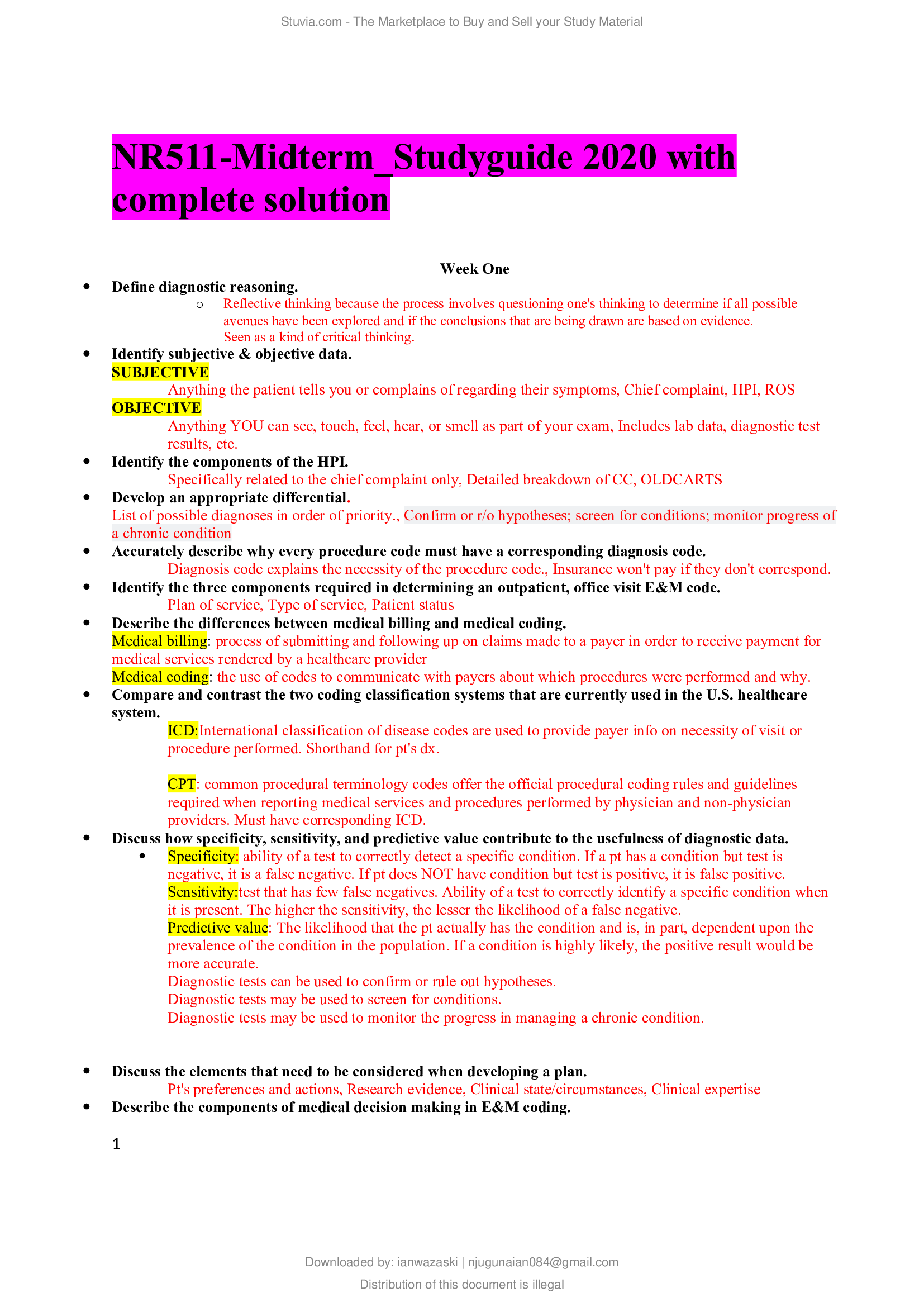 NR511 Midterm Study guide 2020 with complete solution