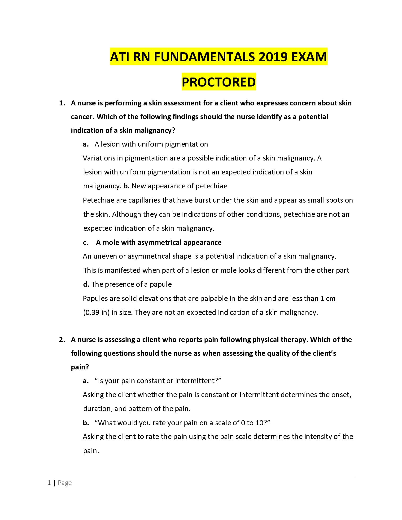 ATI RN FUNDAMENTALS 2019 PROCTORED EXAM