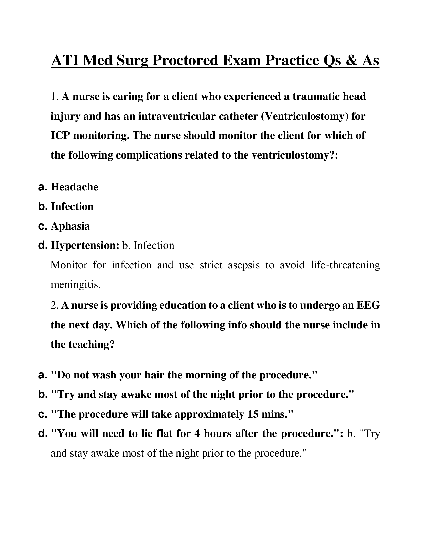 ATI Med Surg Proctored Exam Practice Qs & As