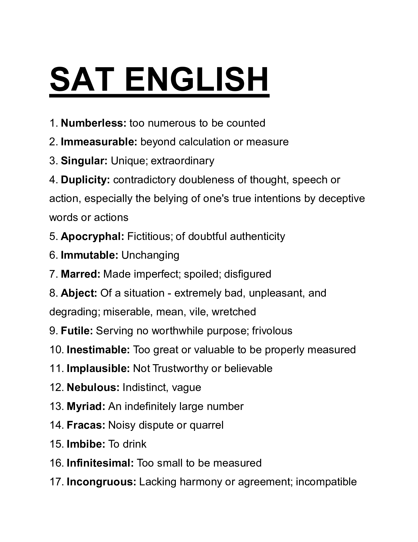 SAT English Vocabulary - Vocabulary Practice, 2026 Academic Year