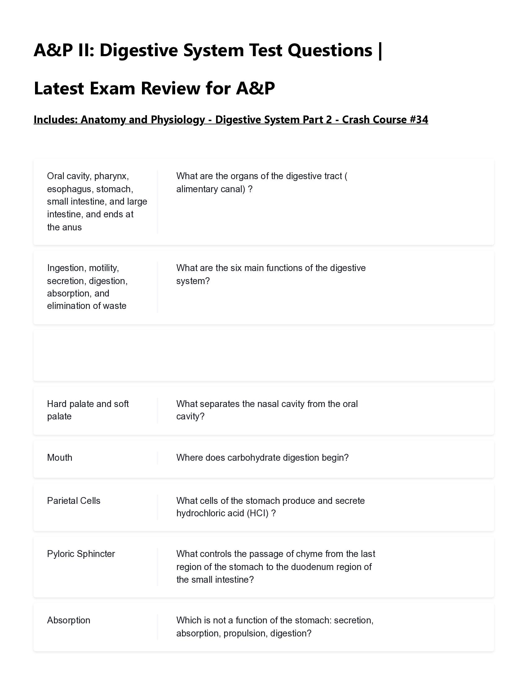 Best A&P II Digestive System Exam Review 2026