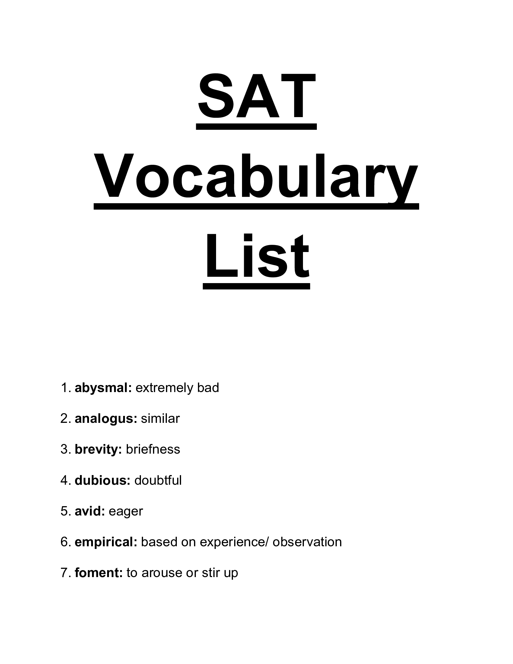SAT 2026 Vocabulary List