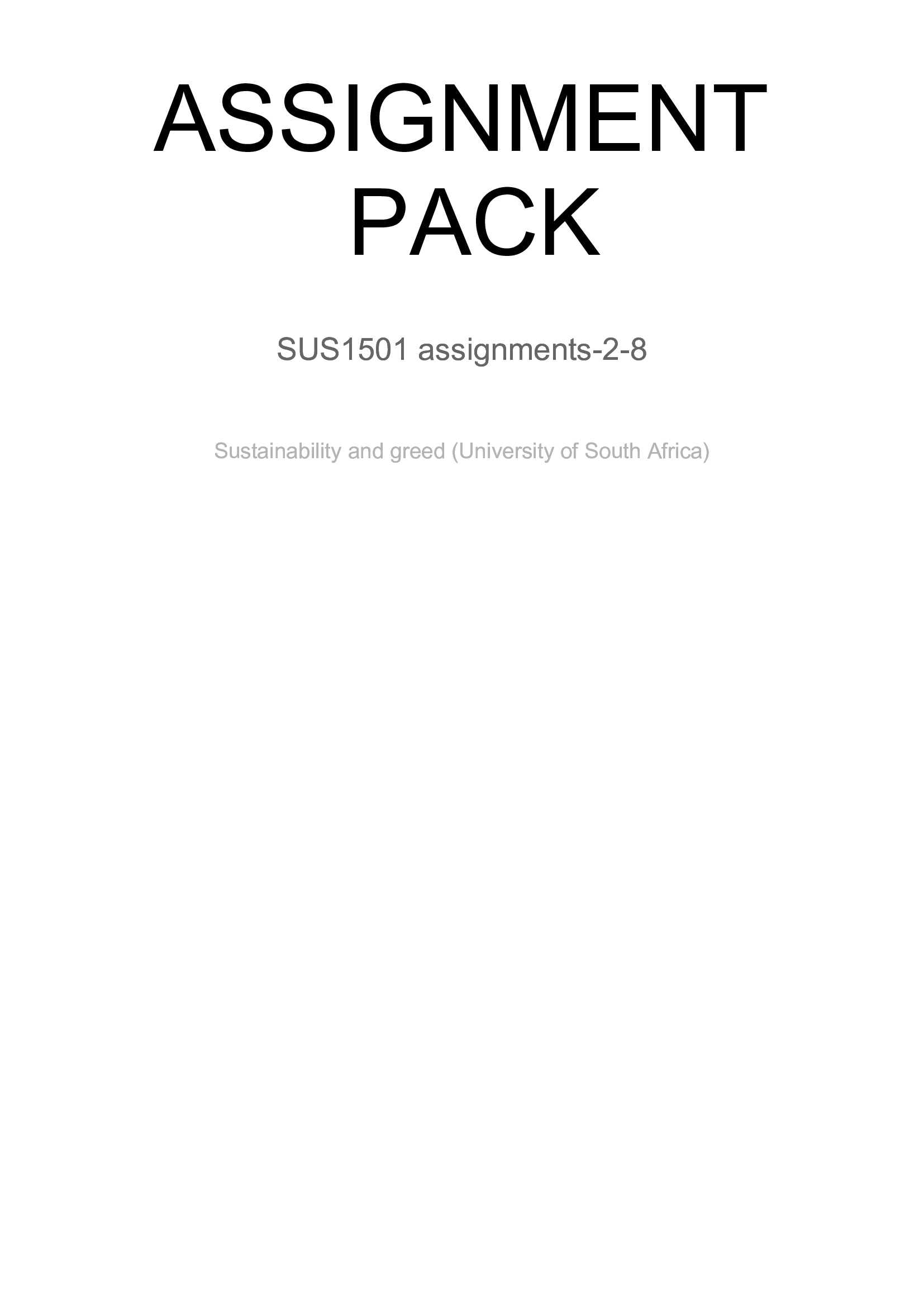 SUS1501 ASSIGNMENTS 2-8 LATEST 2021