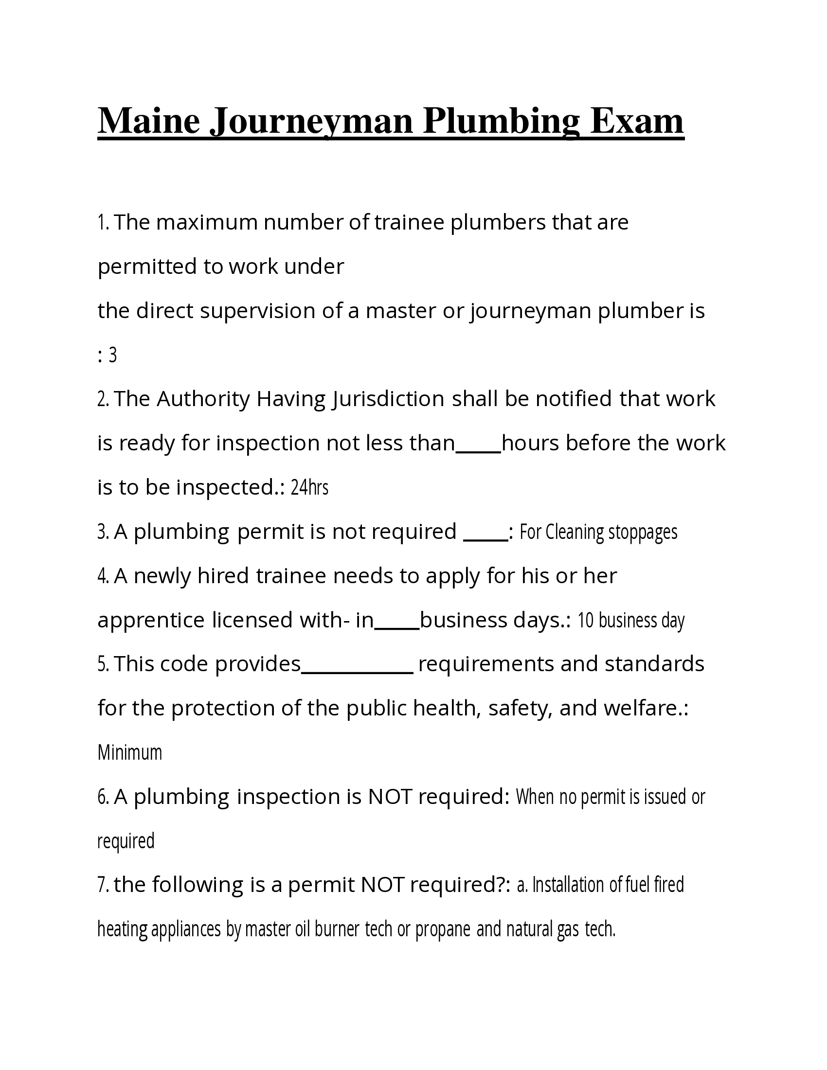 Maine Journeyman Plumbing Exam – Complete Practice Questions with Answers