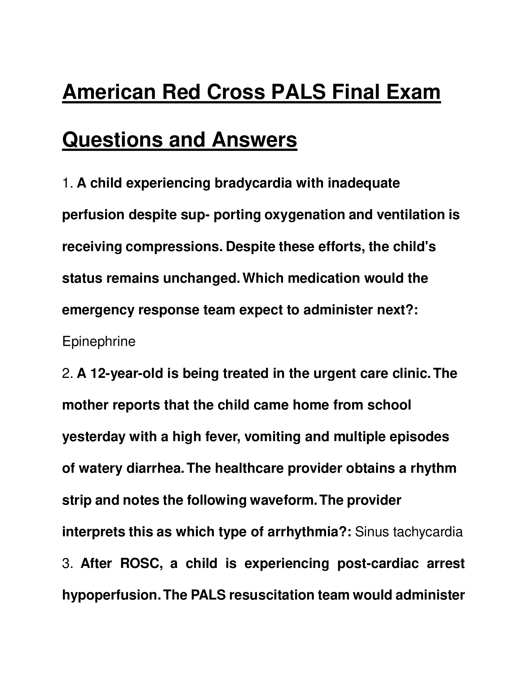 American Red Cross PALS Final Exam Questions and Answers 2026