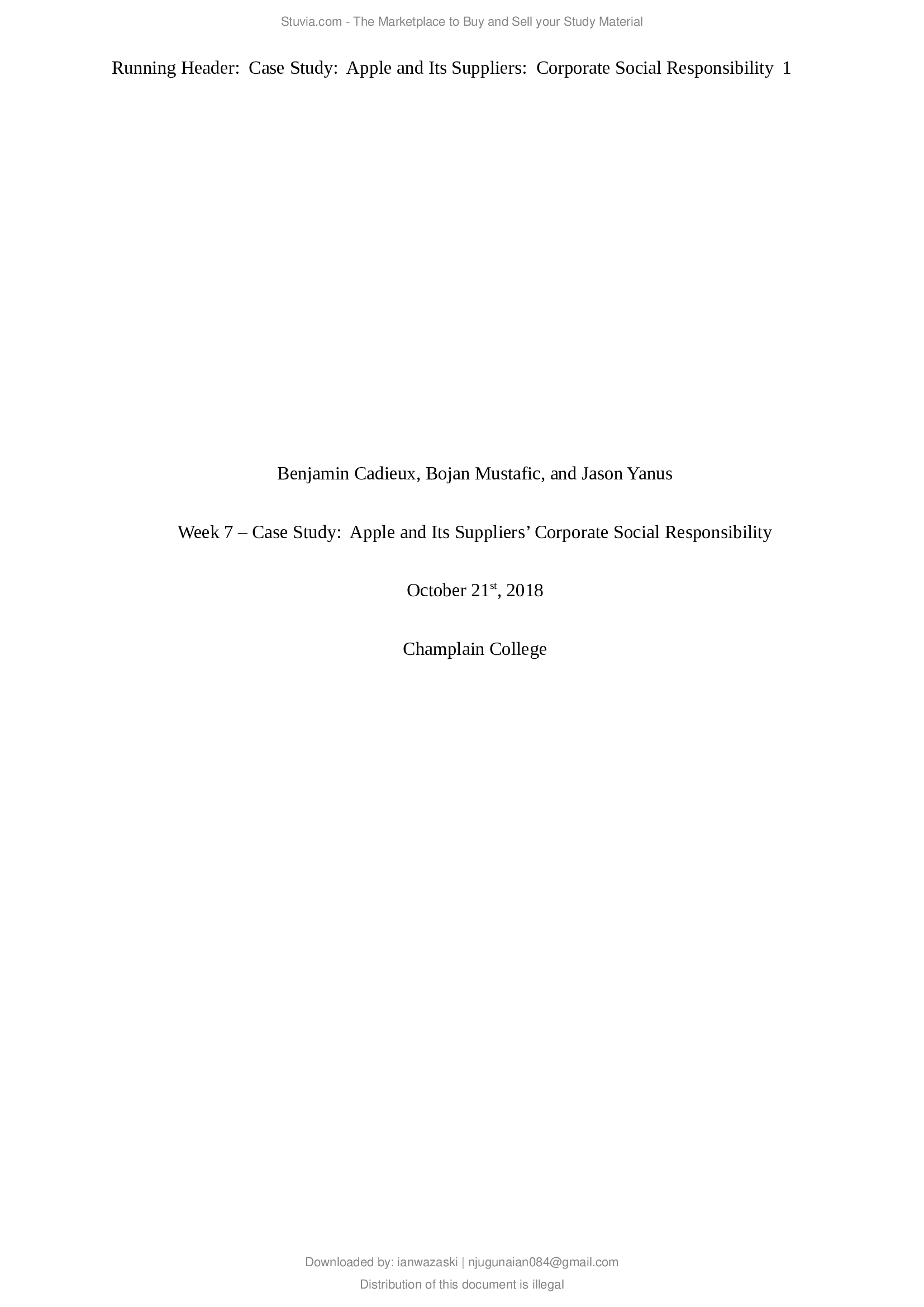 MBA 548 Week 7 - Apple Case Study - Final with complete solution