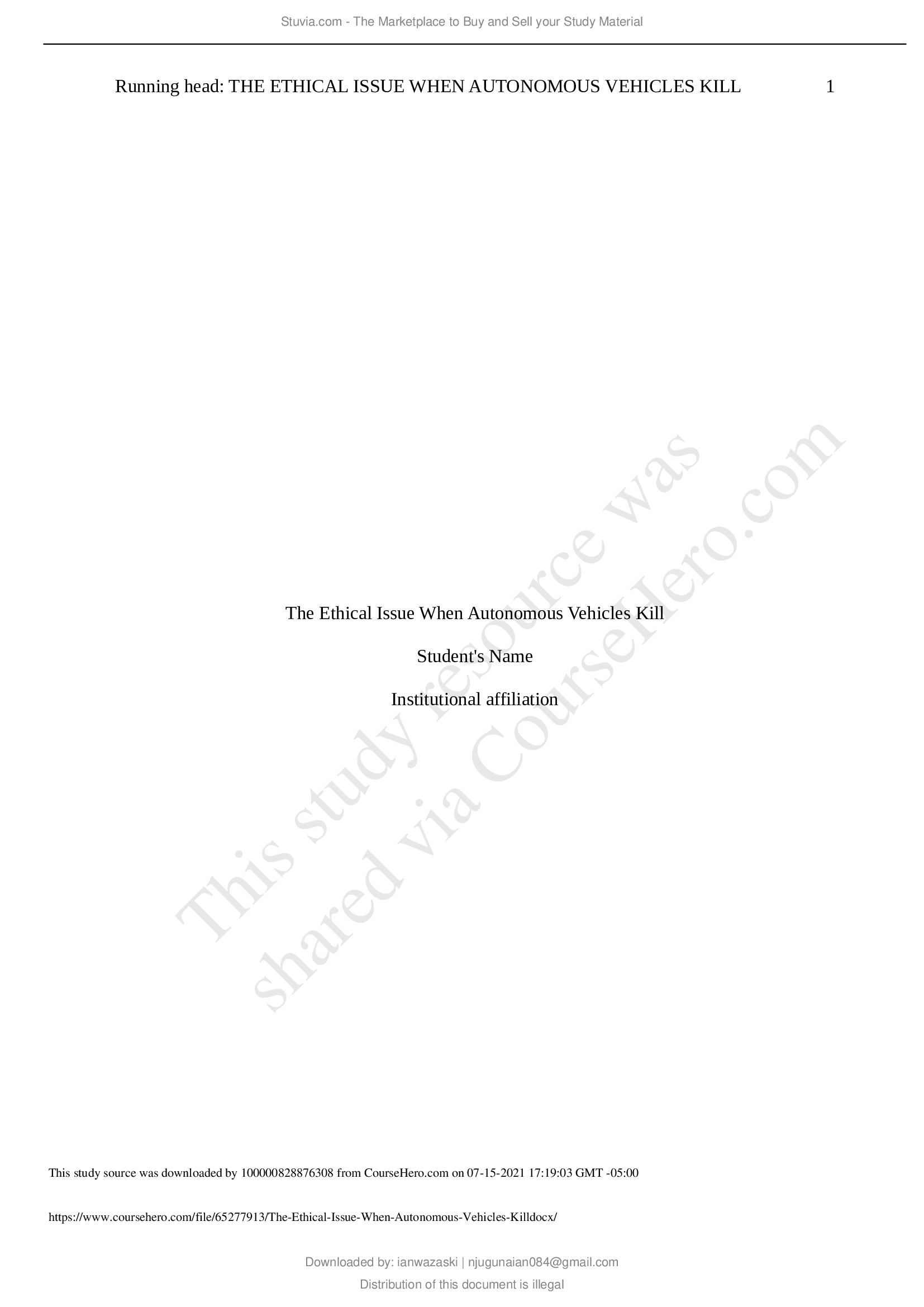 THE ETHICAL ISSUE WHEN AUTONOMOUS VEHICLES KILL