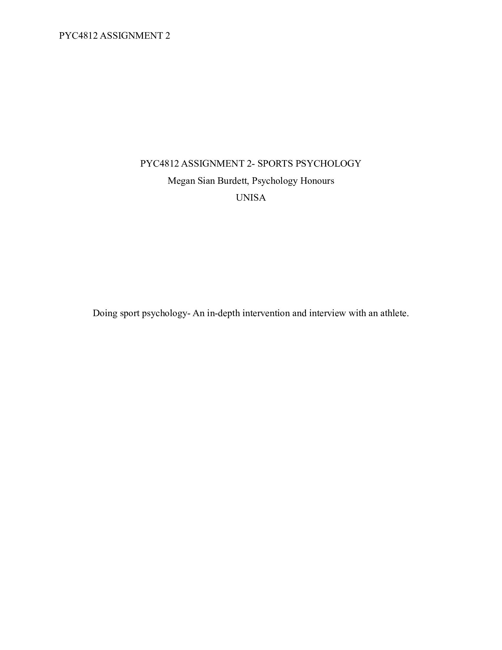 PYC4812 ASSIGNMENT 2- SPORTS PSYCHOLOGY UNISA 2021