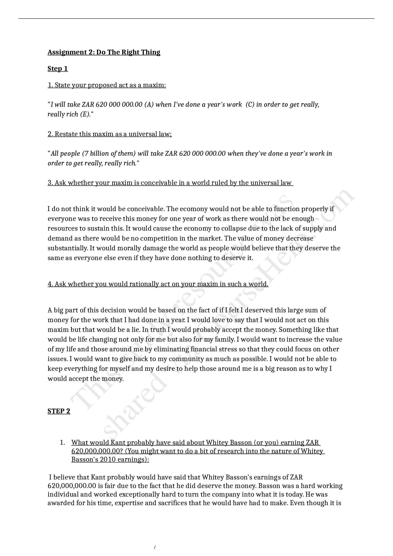 SUS1501-Assignment 2 Do the right thing Latest 2021